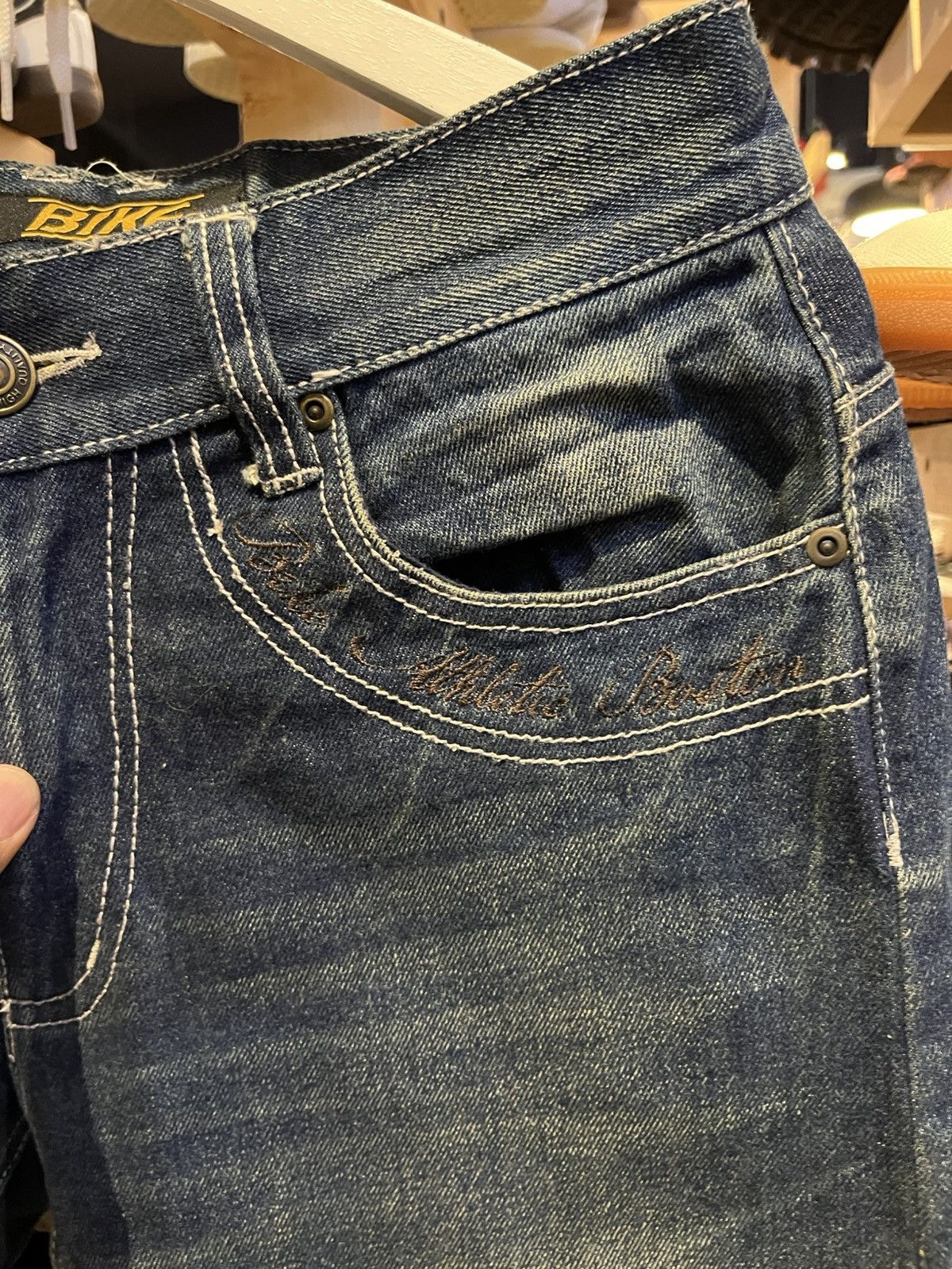 Jean × Vintage Bike Jeans Patchwork Skull Embroidered Size US 28 / EU 44 - 7 Thumbnail