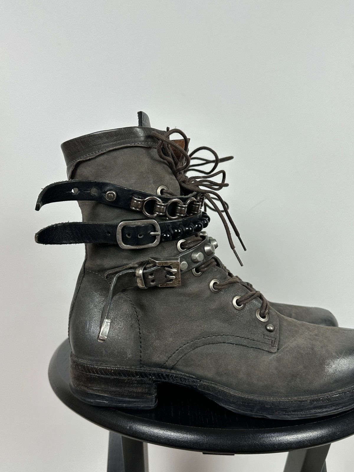 Airstep Grey Leather Biker Ankle Boots - Main Image