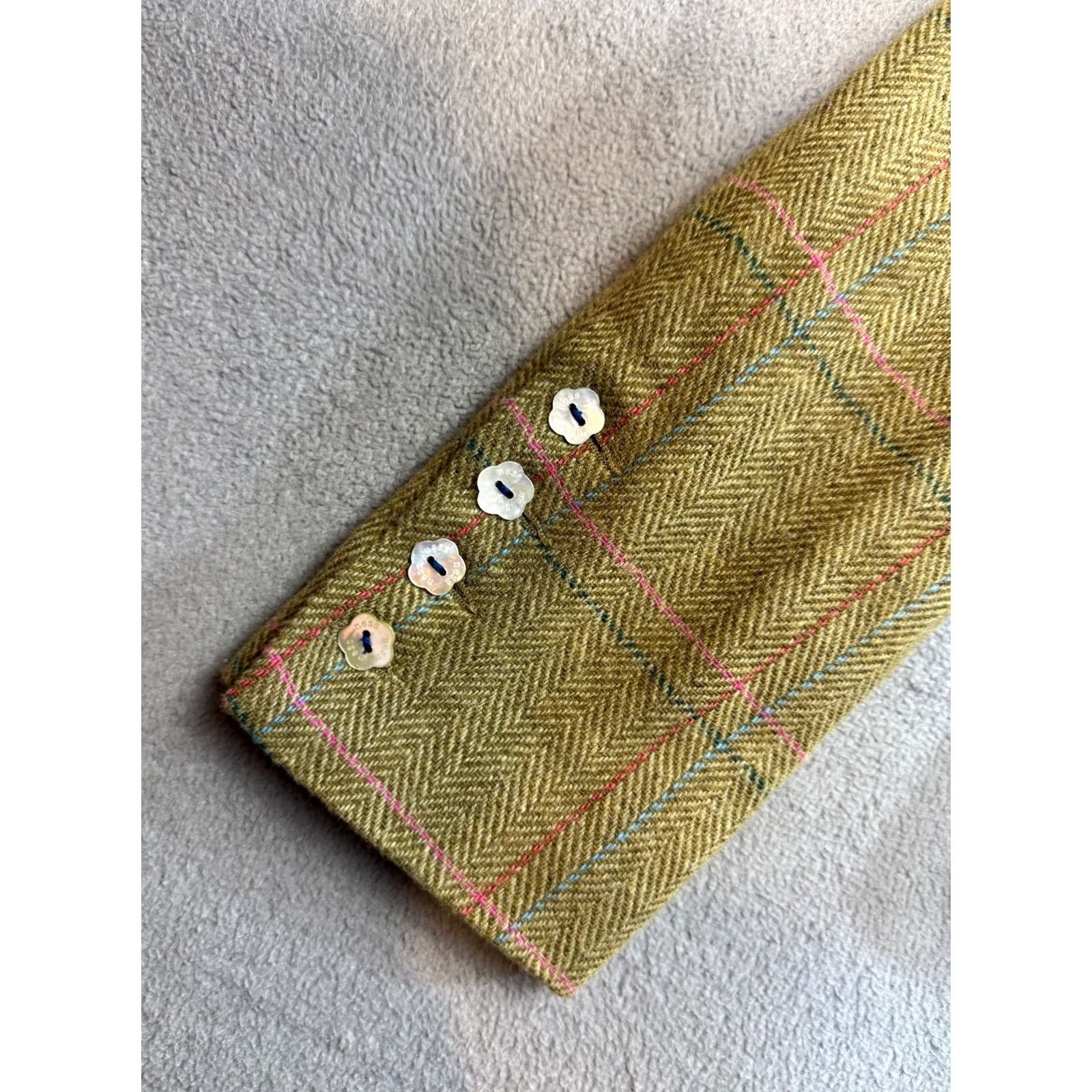 Vintage NESS Tweed Wool Blazer Jacket Green Womens UK 10 US 8 Blazer Wool Green Womens 90s Tuxedo style Size M / US 6-8 / IT 42-44 - 7 Thumbnail