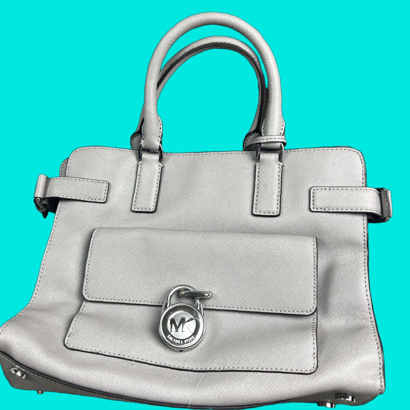 Michael Kors Saffiano Leather Emma Medium Tote Bag Gray Fashion Purse Womens in Grey