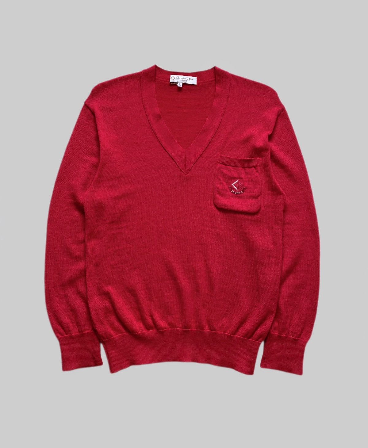 Christian Dior Monsieur × Vintage Vintage Christian Dior Sports V-Neck Knit Sweater - Red Size L / US 10 / IT 46 - 1 Thumbnail