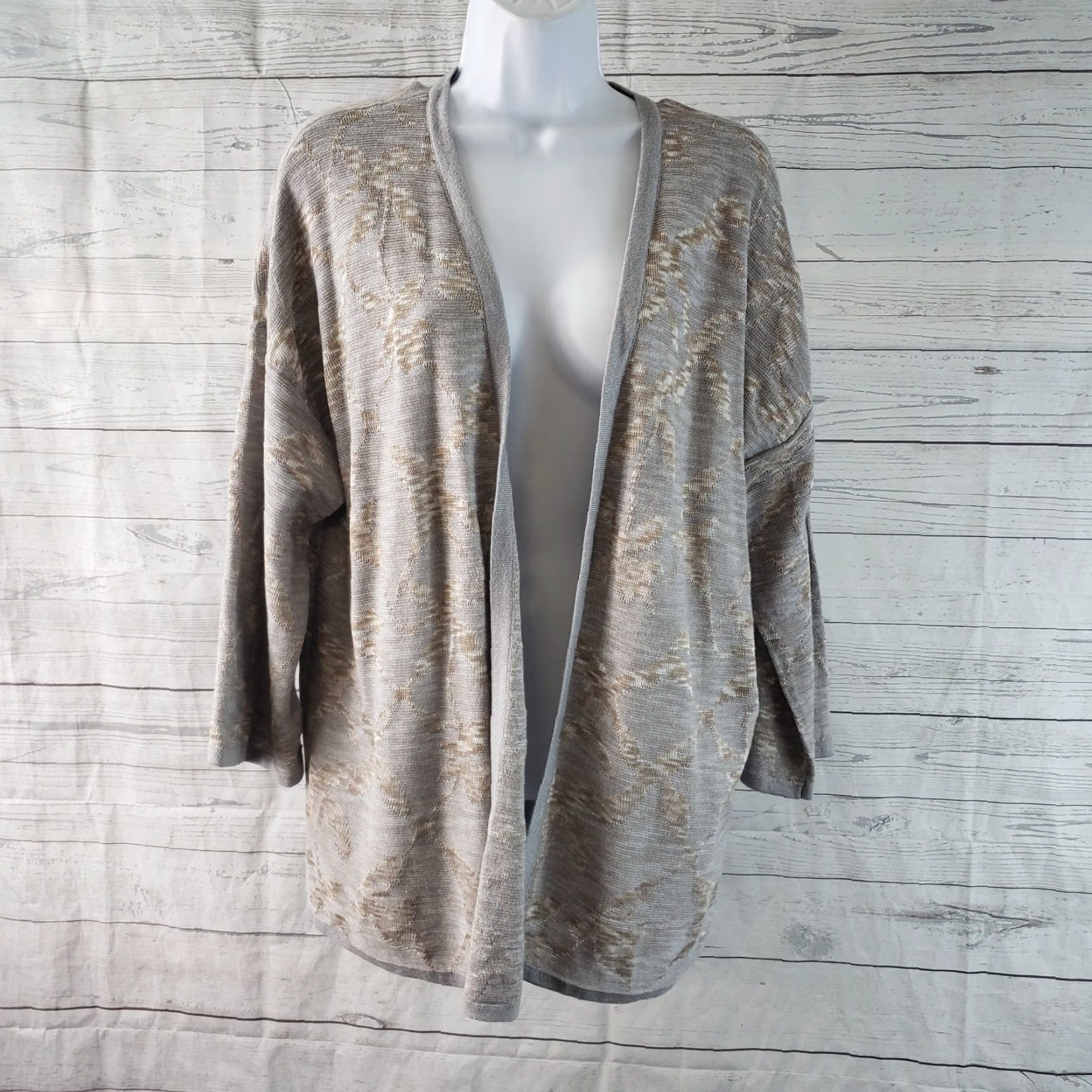 Vintage VINTAGE Pure Jill Womens Cardigan Sweater Sz Large Tan Gray Cotton Blend Open Front Size L / US 10 / IT 46 - 2 Thumbnail