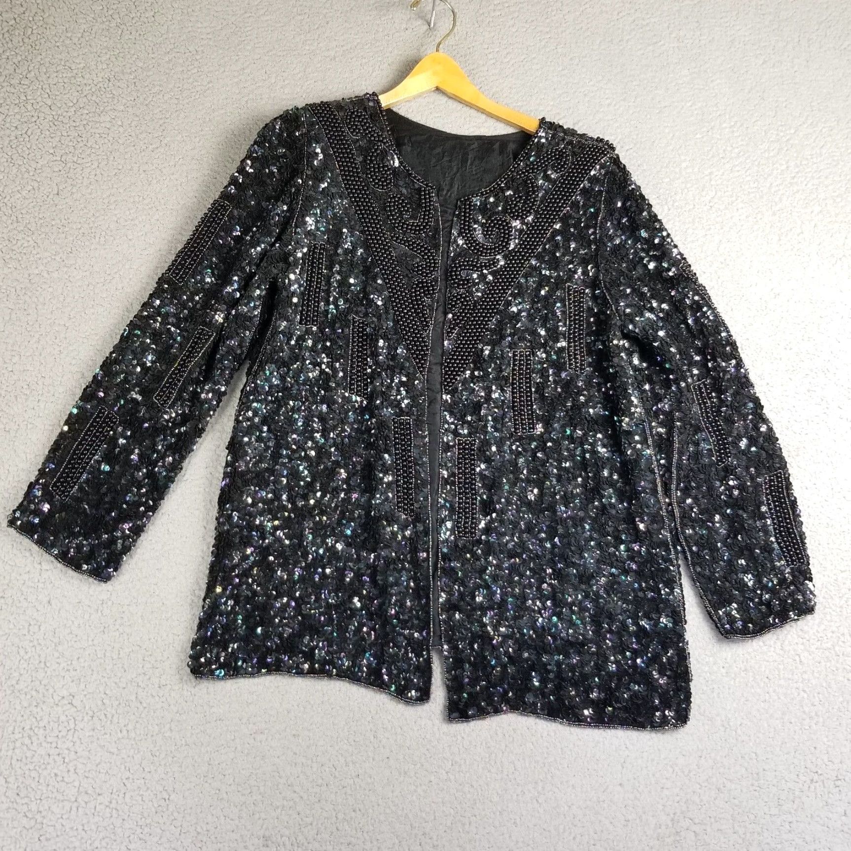 Vintage VINTAGE Boho Sequin Kimono Jacket Women Large Black All Seasons Geometric 20X29 Size 36" / US 14 / IT 50 - 2 Thumbnail
