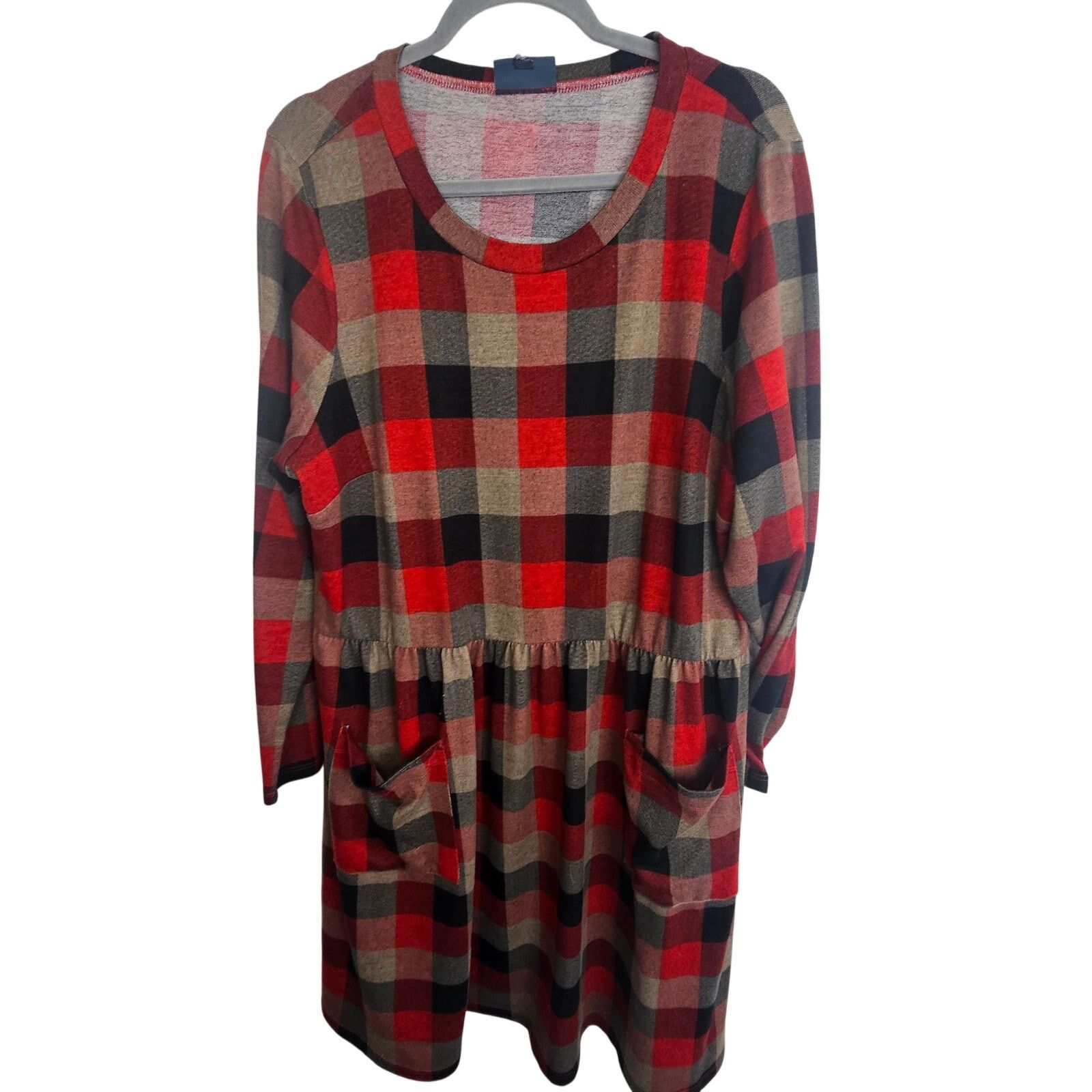 Phoenix Clothing Modcloth Dress Women Plus Size 2X? Red Check Knit Shift Size XXL / US 16-18 / IT 52-54 - 1 Thumbnail