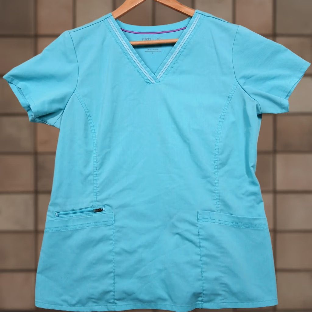AQUA Healing Hands Purple Label Women's L Scrub Top V-Neck 3 Pocket Aqua Blue Thrive Teal Nursing Medical Workwear - Womens Size L / US 10 / IT 46 - 1 Thumbnail