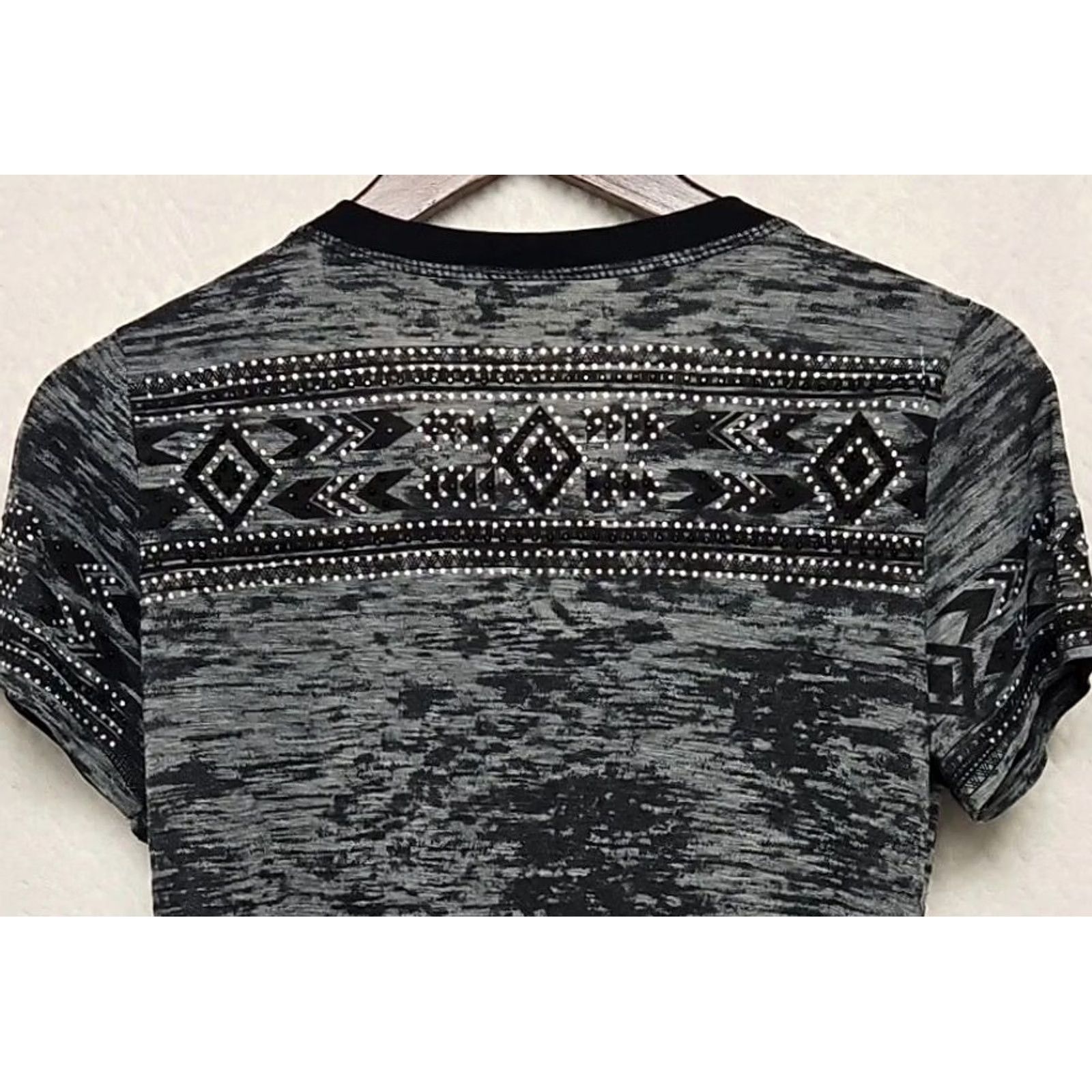 Vintage Vocal T-Shirt Womens Large Gray Aztec Beaded Burnout V-Neck Western Boho Y2K Vinyl? Size L / US 10 / IT 46 - 5 Thumbnail