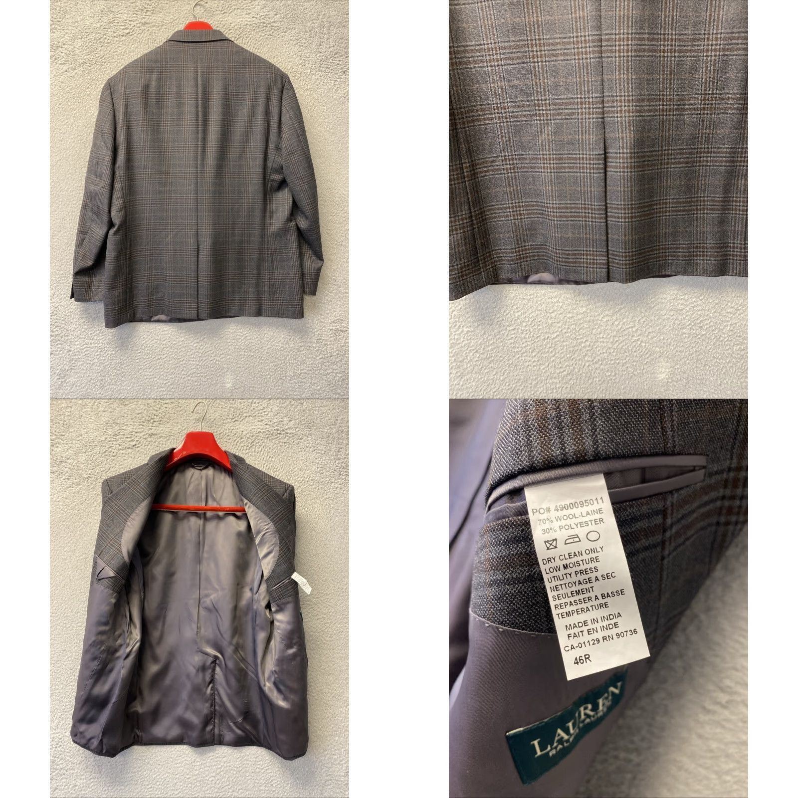 Ralph Lauren RALPH LAUREN VINTAGE Blazer Jacket 46R Glen Plaid Brown Gray Wool Classic Mens Size 46R - 8 Thumbnail