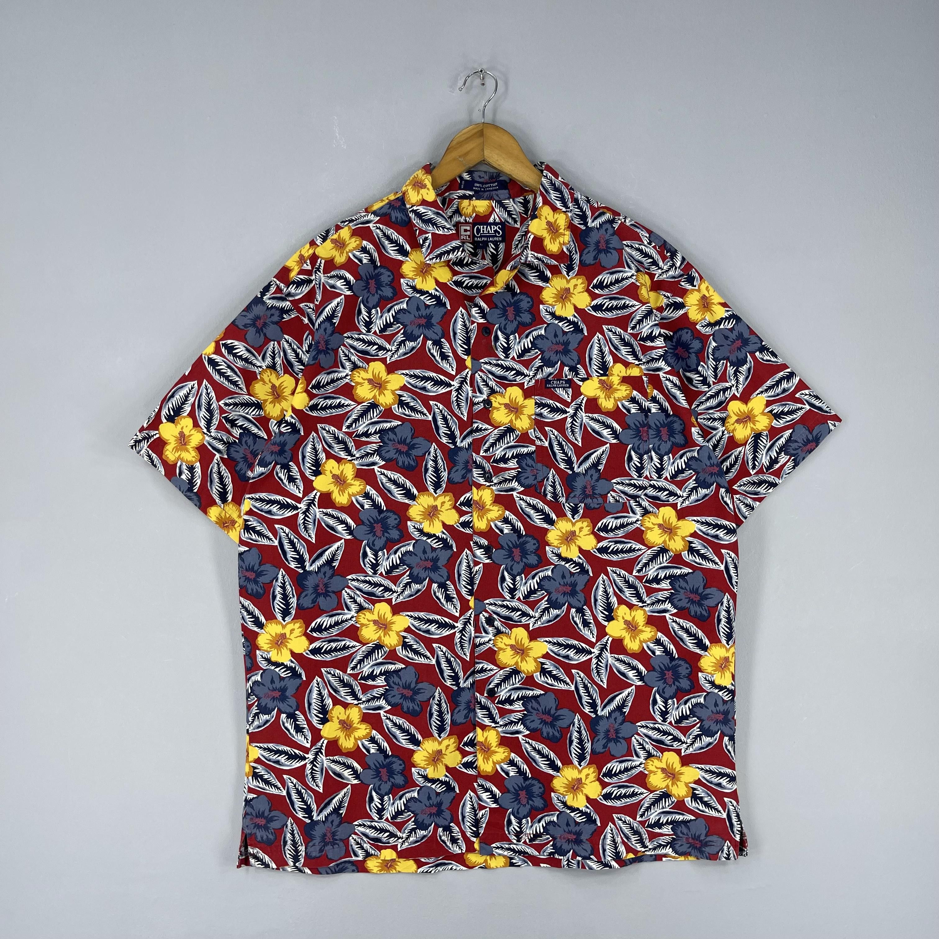Chaps Ralph Lauren Vintage 90s CHAPS LAUREN Hibiscus Floral Motive Shirt Size US L / EU 52-54 / 3 - 4 Thumbnail