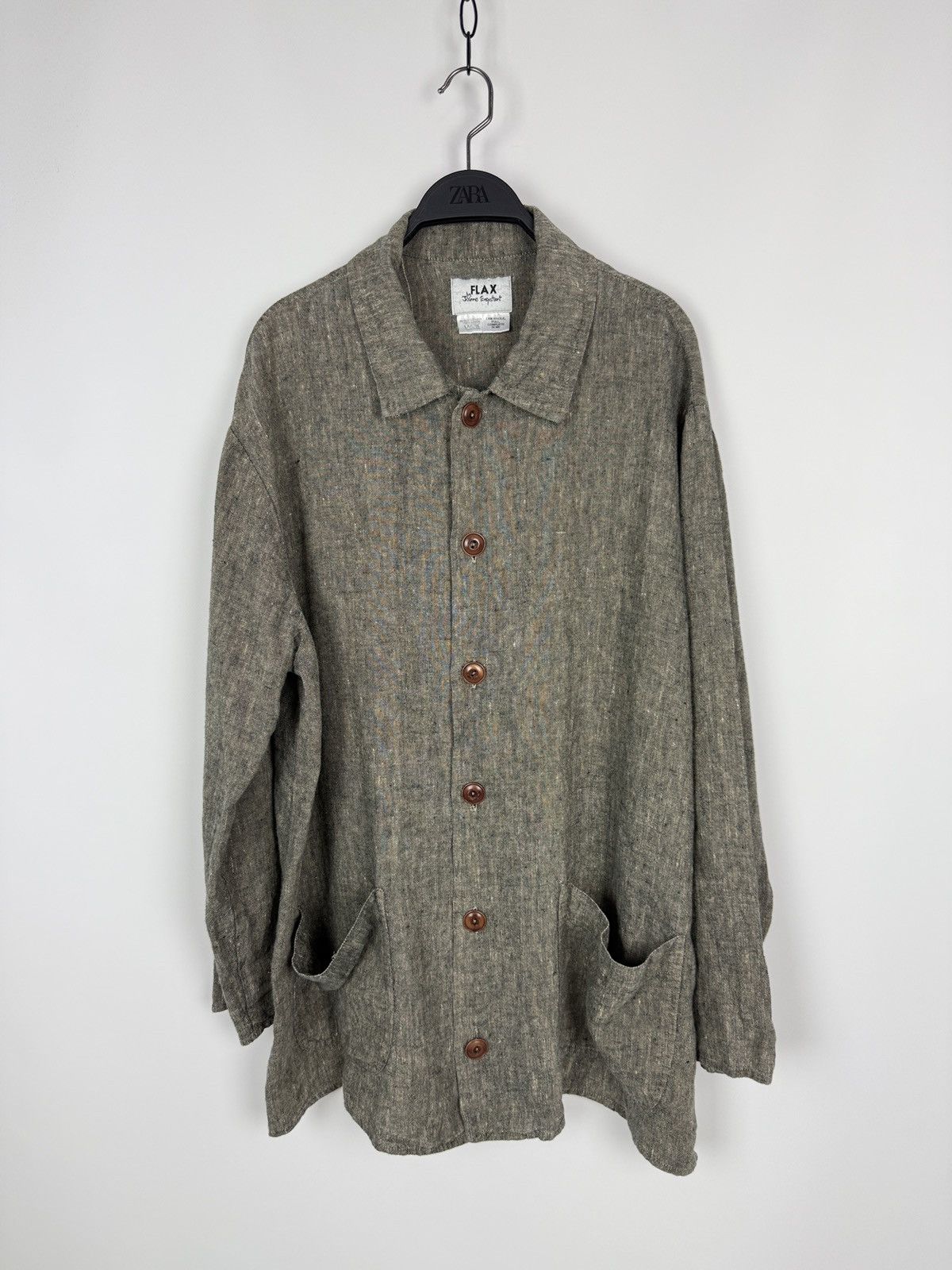Vintage 1990s Vintage FLAX by Jeanne Engelhart Linen Chore Jacket Size L / US 10 / IT 46 - 4 Thumbnail