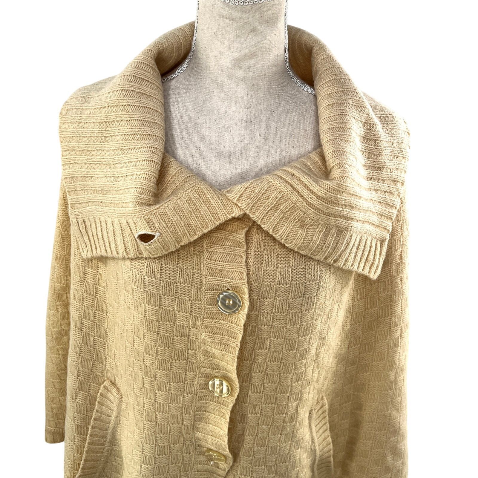 Vintage Vintage Talbots Ivory Wool Caplet Basketweave Knit Poncho Size ONE SIZE - 2 Thumbnail