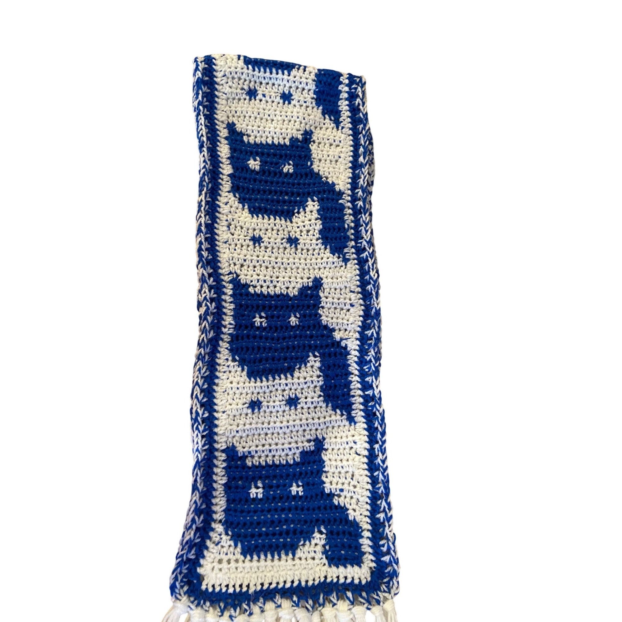 Other Handmade Crochet Cat Winter Scarf 62" Blue & White W/8” Frin Size ONE SIZE - 5 Thumbnail
