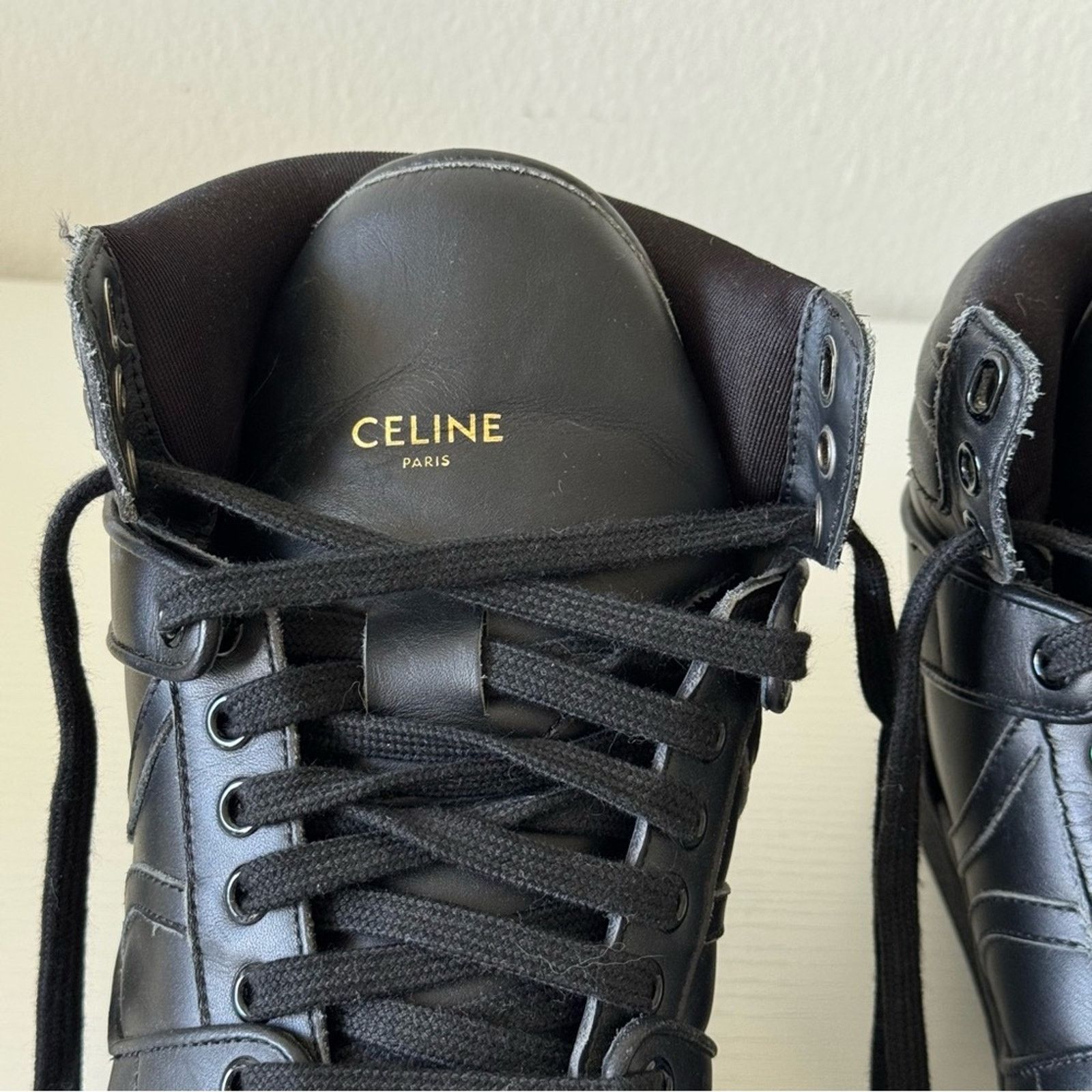 Celine CELINE Black Leather High-Top Sneakers – Size 40, Like New! Size US 7 / EU 40 - 3 Thumbnail