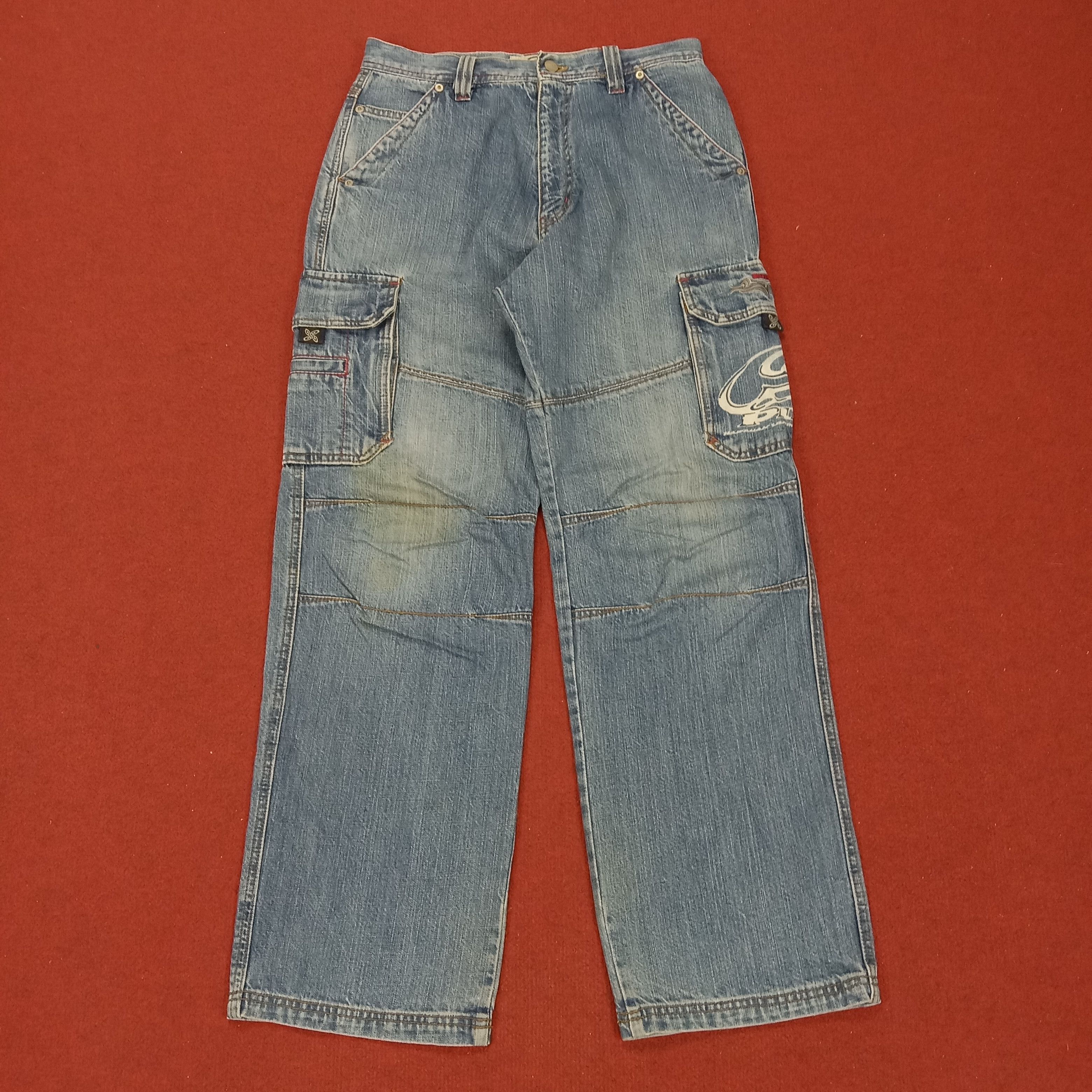 image of Skategang x Surf Style Piko Hawaiian Streetwear Cargo Skater Style Jeans in Blue Jean (Size 29)
