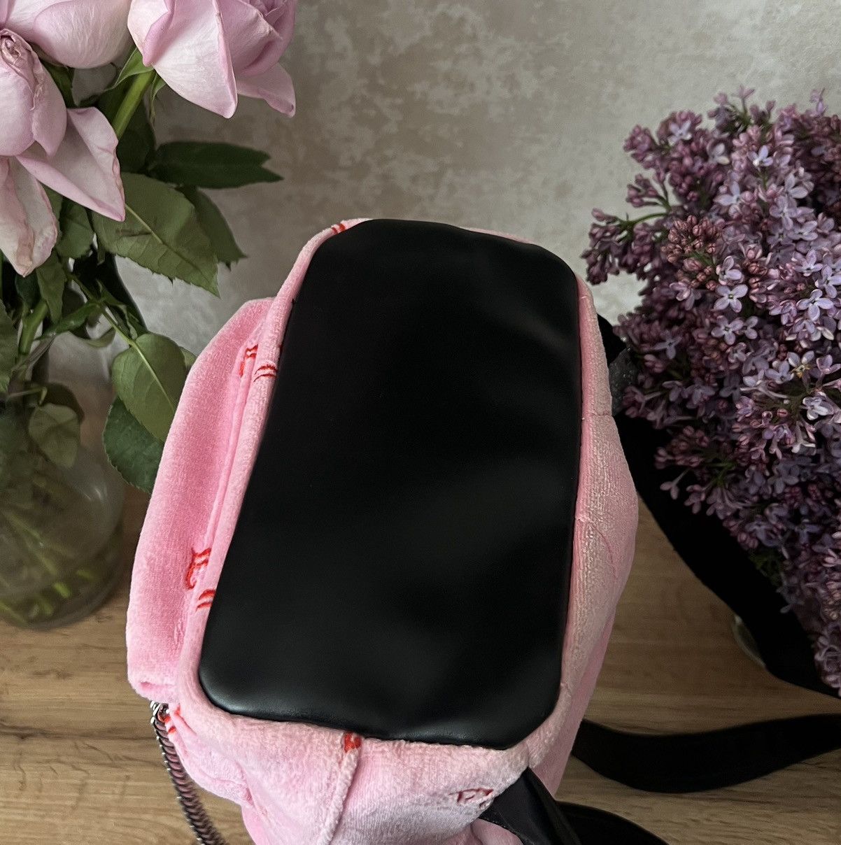 Juicy Couture Juicy Couture Monogram Pink Velour Backpack Size ONE SIZE - 6 Thumbnail