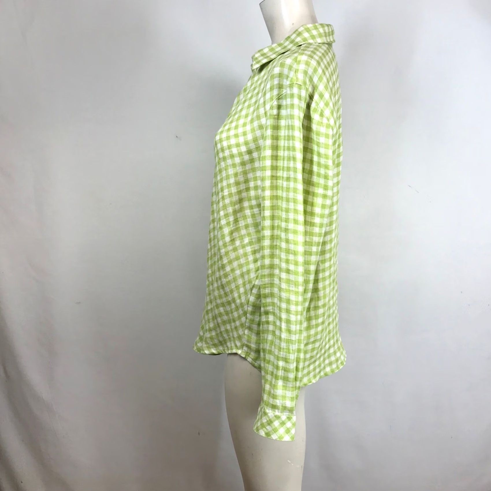 J. Jill J. Jill Love Linen Green Gingham Check 100% Linen Split Neck Tunic Blouse Womens M Size M / US 6-8 / IT 42-44 - 6 Thumbnail