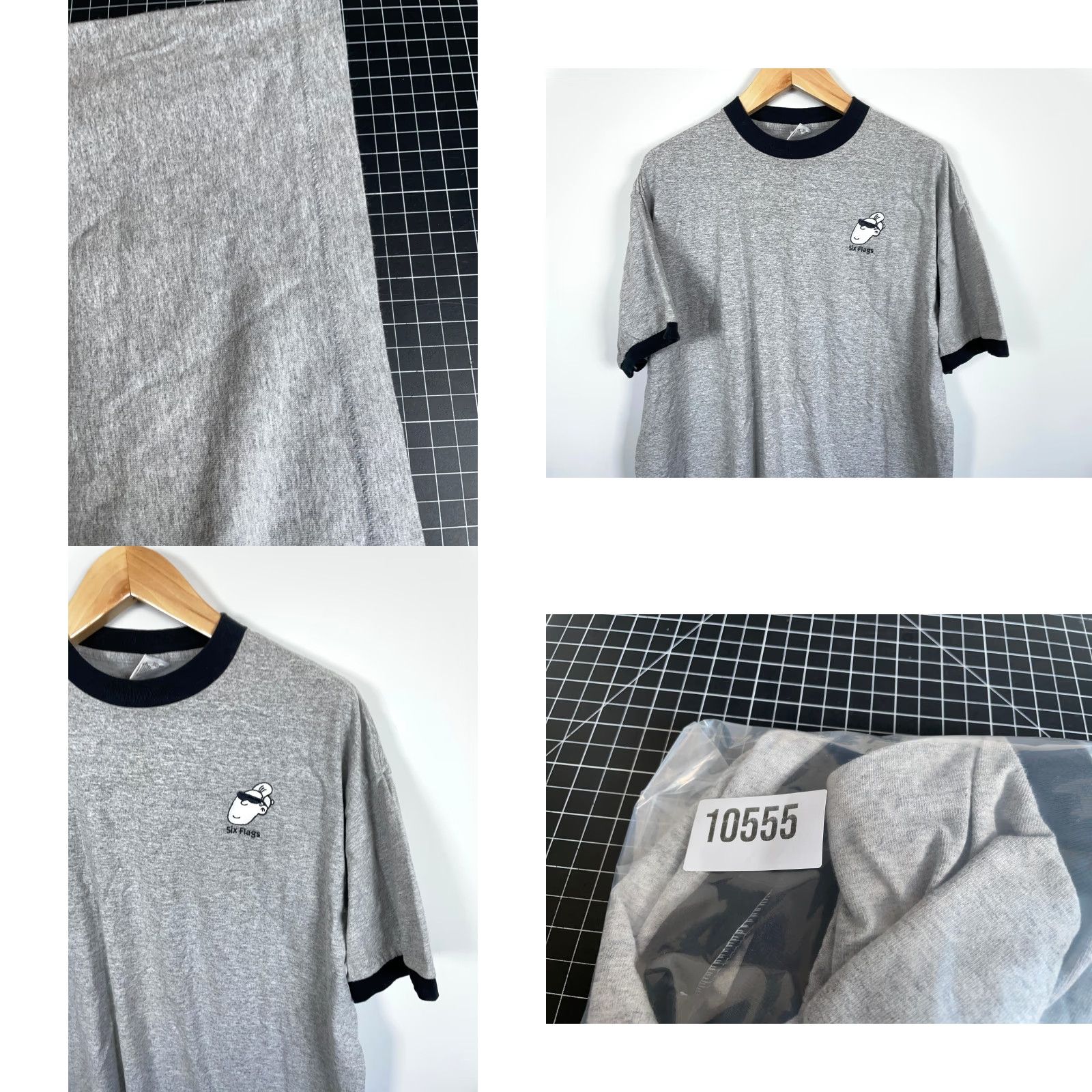 Vintage VINTAGE Six Flags T-Shirt Embroidered USA Made 2000s Ringer Gray 2X Big & Tall Men Mens Short Sleeve Crew Neck Cotton Blend Jersey Logo 90s Retro VTG Size US XXL / EU 58 / 5 - 8 Thumbnail