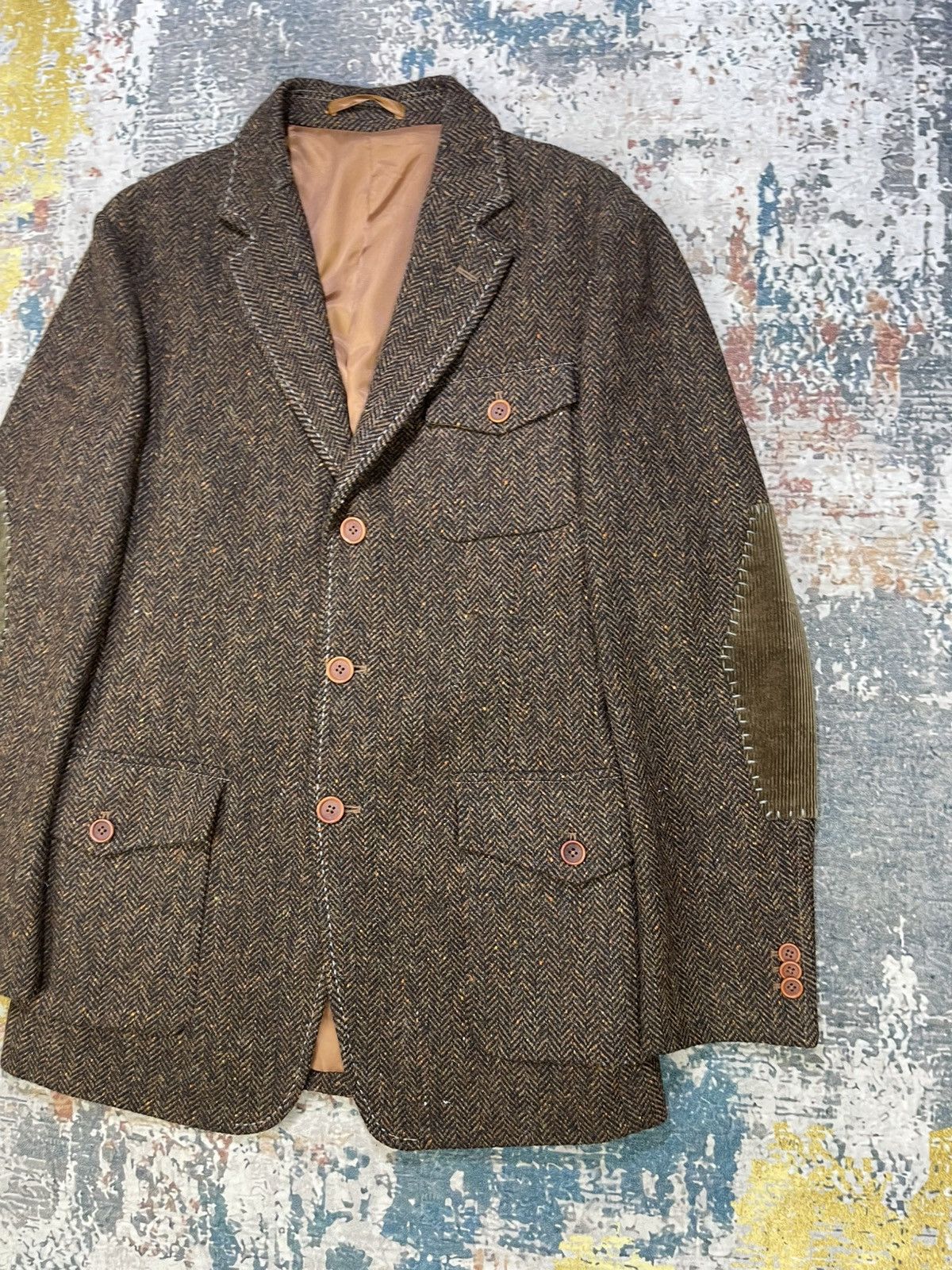 Japanese Brand Abx Herringbone Tweed Elbow Patch Sport Coat Size US S / EU 44-46 / 1 - 4 Thumbnail