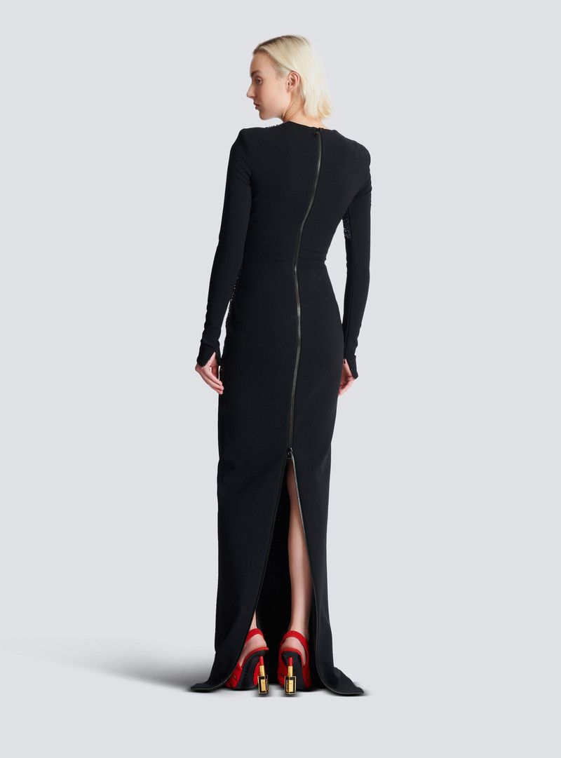 Balmain o1s1wg110526 Long Embroidered Dress with Face Motif in Black Size XL / US 12-14 / IT 48-50 - 4 Thumbnail