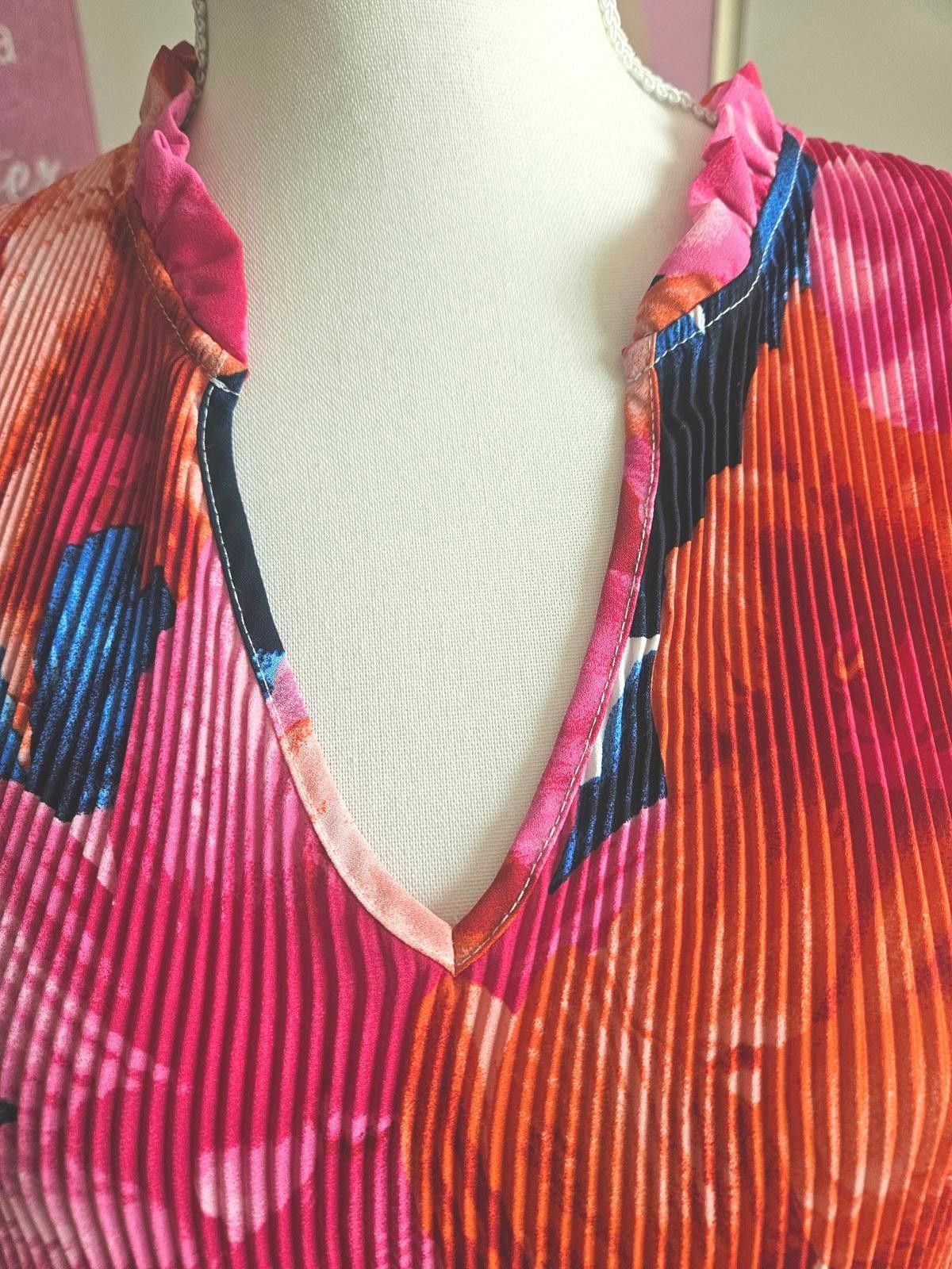 chloma Chloe+Rene Vibrant Floral Pleated Dress #370 Size L / US 10 / IT 46 - 4 Thumbnail