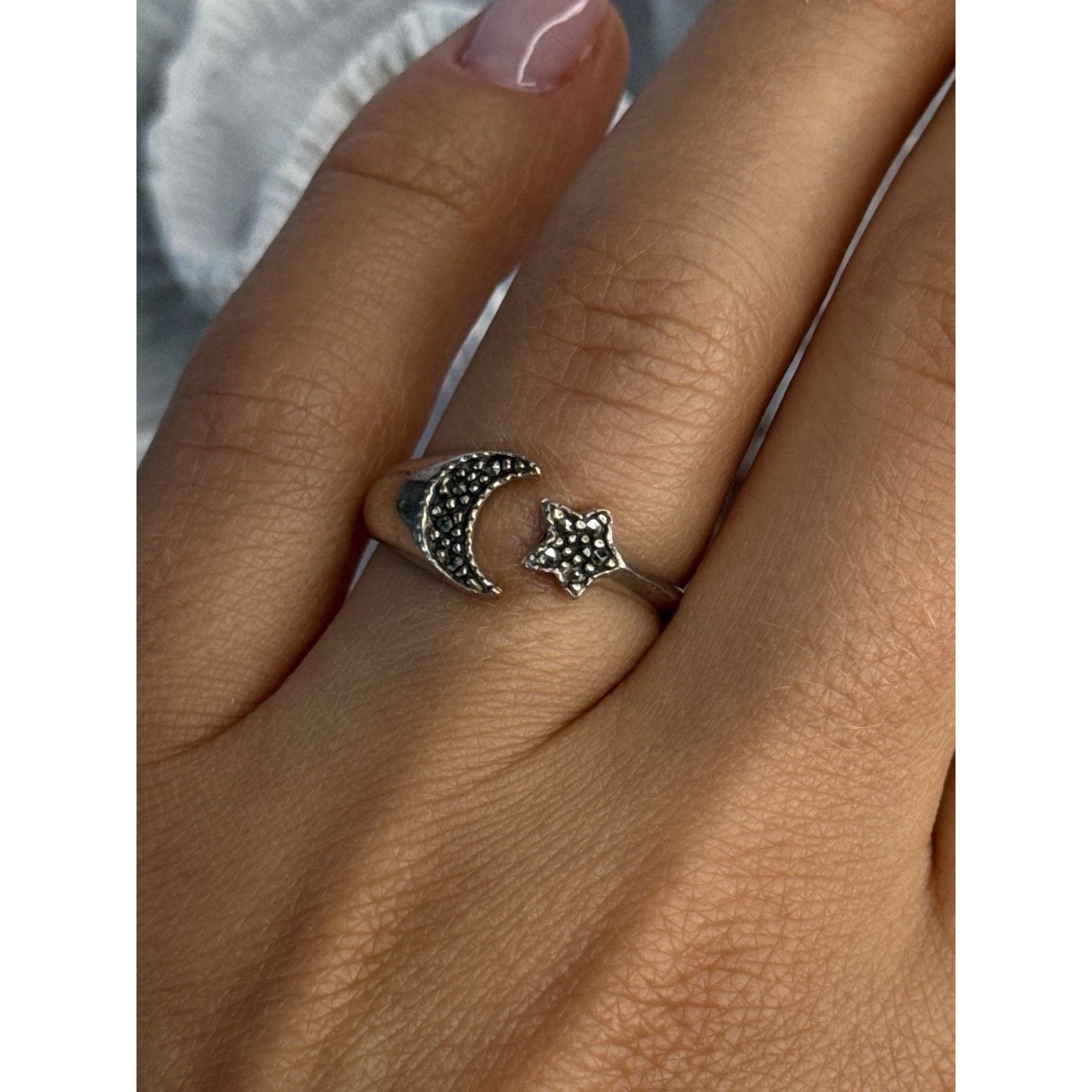 Jewelry 925 STERLING SILVER MOON & STAR MARCASITE RING SIZE 8 Size ONE SIZE - 2 Thumbnail