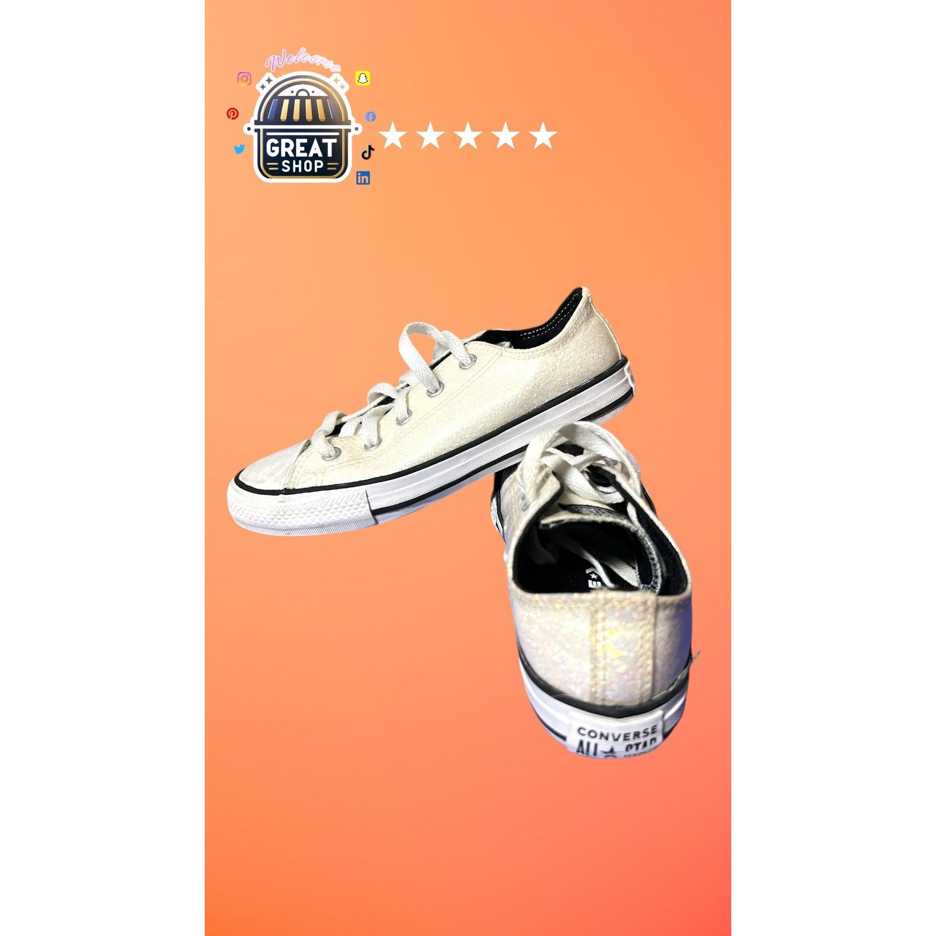 Converse Converse All Star Womens Glitter Low-Top Sneakers Size 7 Whi Size US 7 / IT 37 - 1 Thumbnail