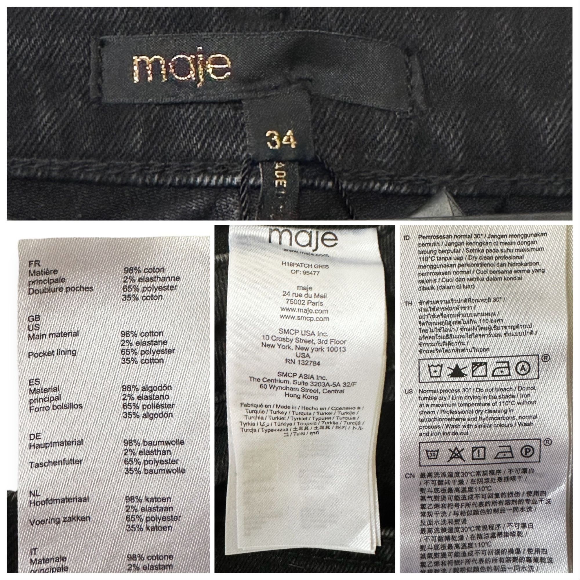 Maje Maje Straight Jeans with Patch, Gray, Size 34 EU, NWT Size 25" / US 0 / IT 36 - 4 Thumbnail