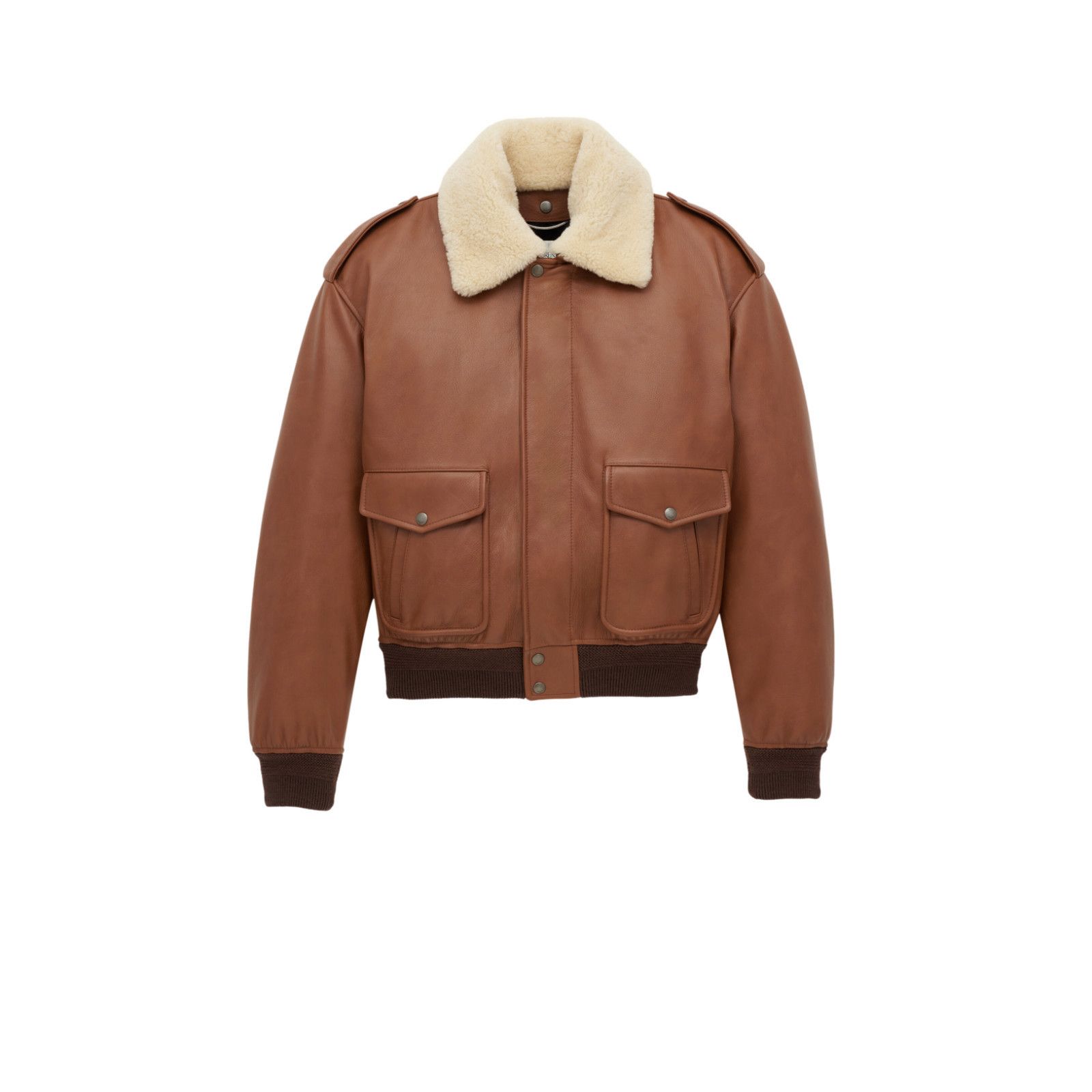 SAINT LAURENT $6600 Marron Terracotta Bomber Leather Jacket