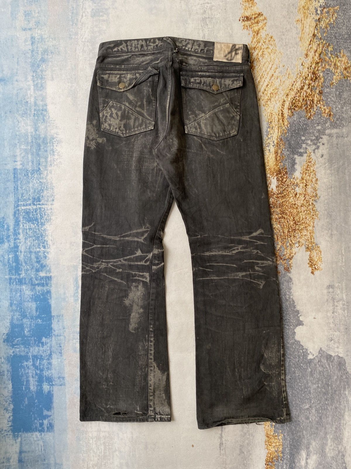 If Six Was Nine Flared Baggy Soul Of Freedom Waxed Denim Size US 33 - 5 Thumbnail