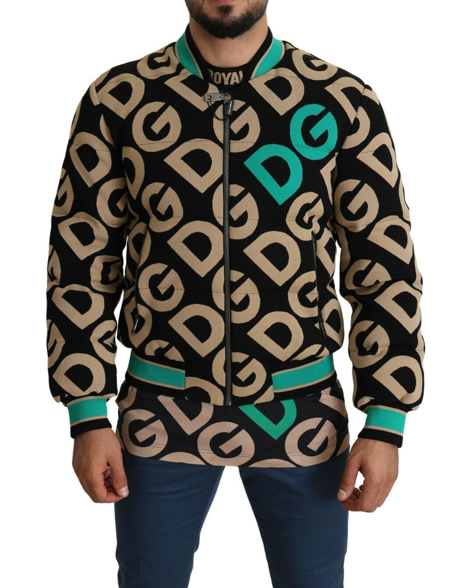 image of Dolce Gabbana Logo Print Bomber Jacket in Black, Men's (Size Medium)