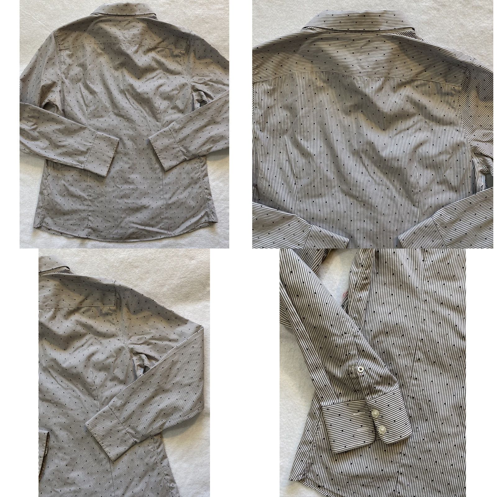Lands' End Lands’ End Button Shirt Women’s Size 10 Cotton Gray Striped / 15-34 Button-Down Collared Long Sleeve Casual Shirt, 100% Cotton, Regular Fit, Women Size L / US 10 / IT 46 - 8 Thumbnail