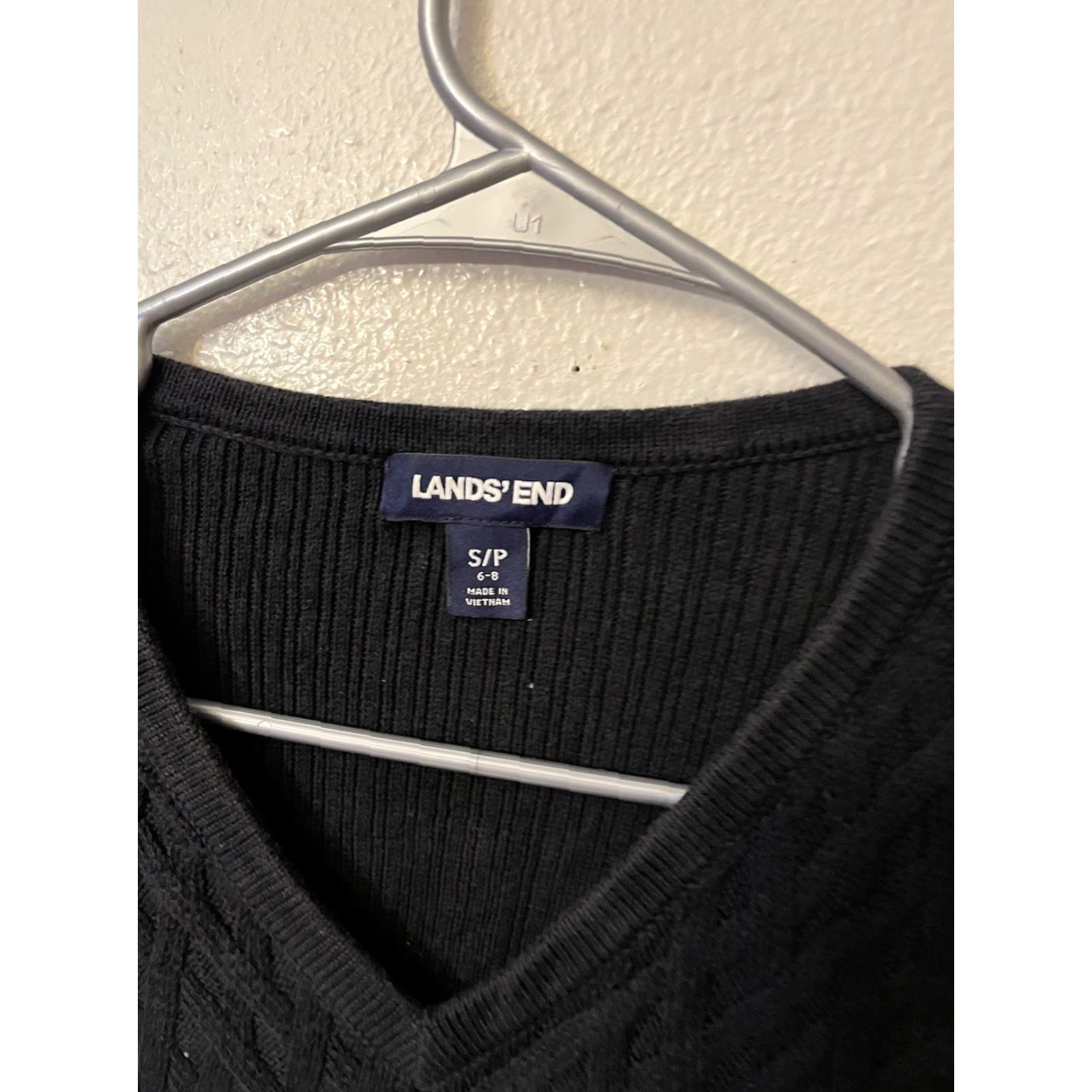 Lands' End Lands' End Black 100% Cotton V Neck Cable Knit Sweater Size S Women's Regular Long Sleeve Pullover Knit Basic Fall Winter 6-8 Size S / US 4 / IT 40 - 3 Thumbnail