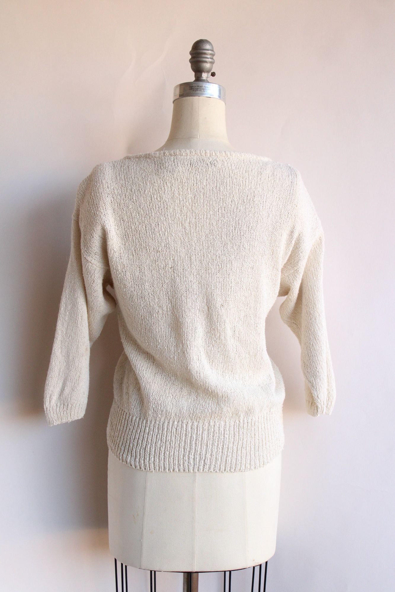 Vintage Vintage 1980s Sweater, Bonnie Boerer Ivory Pullover with Fri Size S / US 4 / IT 40 - 8 Thumbnail