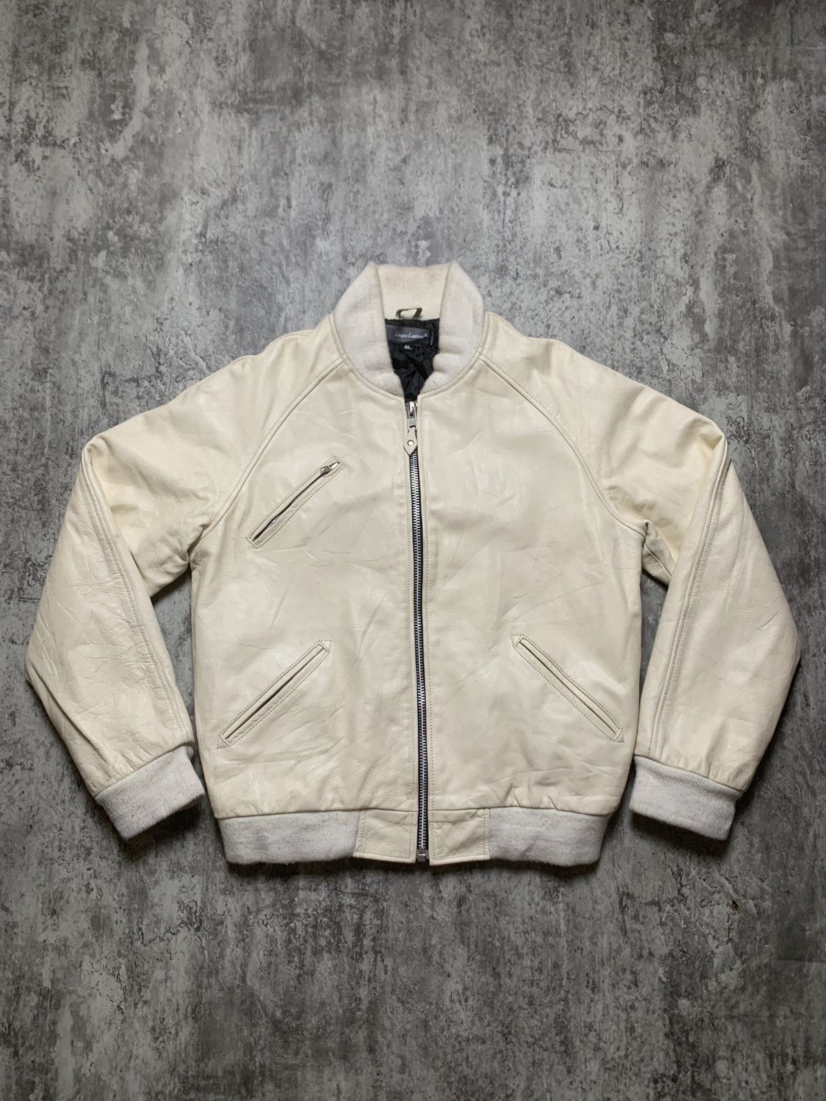 Broken White Liugoo Leather Bomber Jacket
