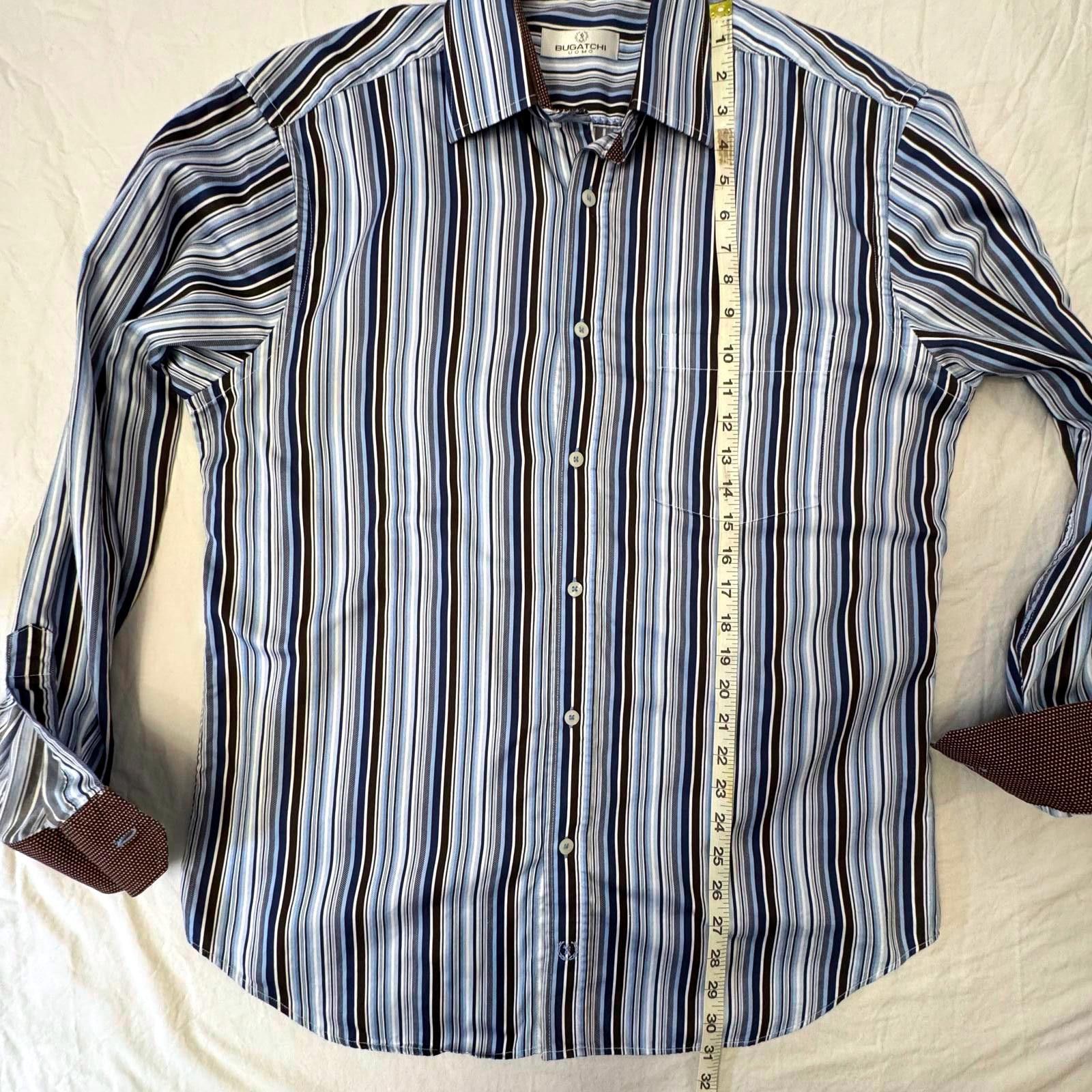 BUGATCHI Bugatchi Shaped Fit Dress Shirt Men XL Striped Flip Cuff Size 44R - 7 Thumbnail