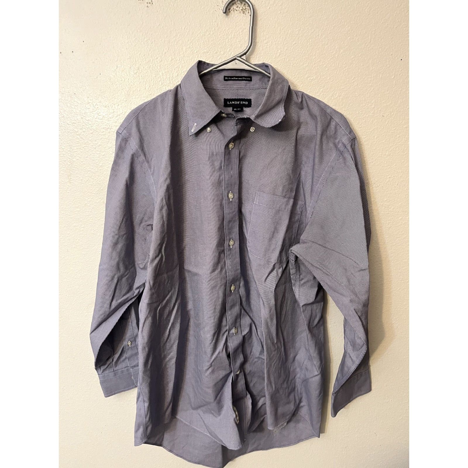 Lands' End Lands' End Men Shirt 16-32 No Iron Pinpoint Oxford Long Sleeve Blue Shirt Dress Shirt Mens Regular 100% Cotton Size US L / EU 52-54 / 3 - 2 Thumbnail