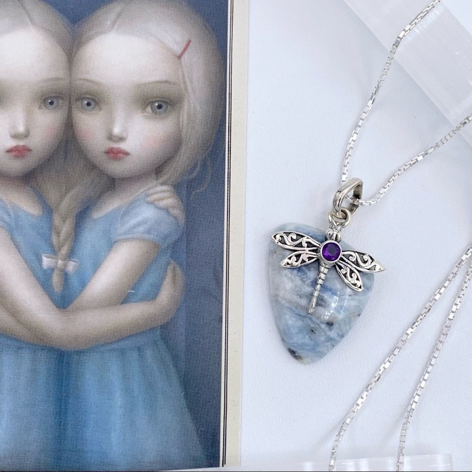 The Unbranded Brand Dragonfly Blue Scheelite & Amethyst Sterling Silver Necklace Size ONE SIZE - 2 Thumbnail