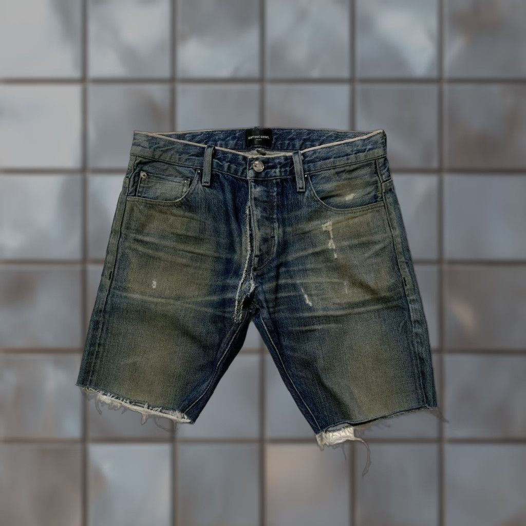 Denime Earnest Sewn Redline Selvedge Distressed Cutoff Button Fly Denim Jean Shorts 32 Men Size US 32 / EU 48 - 1 Thumbnail