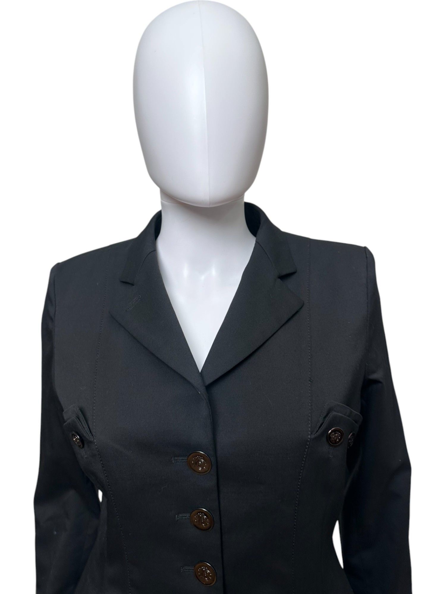 Roberto Cavalli S/S 2008 Buttoned Pockets Wool Black Tailleur Size M / US 6-8 / IT 42-44 - 7 Thumbnail