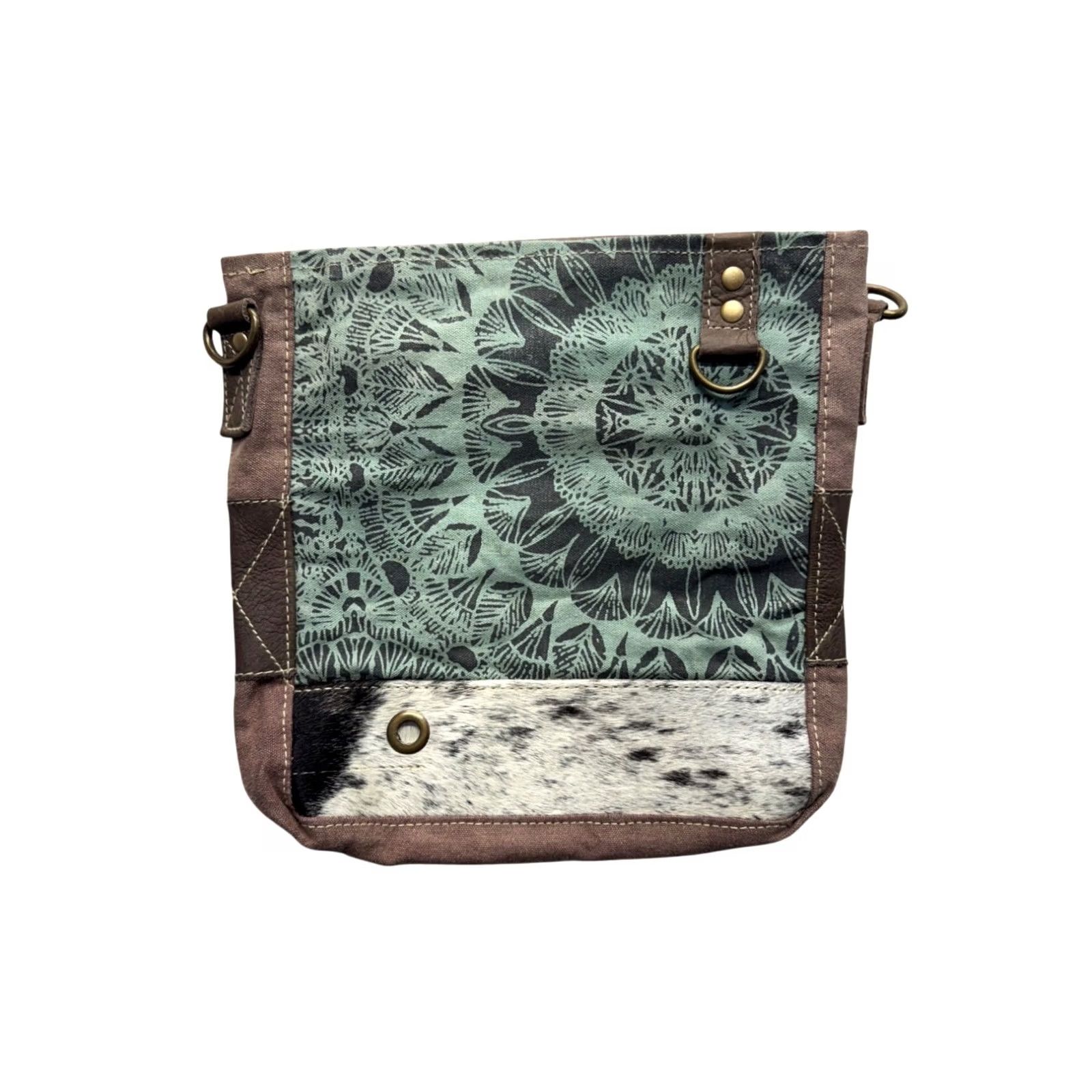 Vintage Myra Bag Shoulder Bag Women M Green Boho Mandala Canvas Leather Cowhide Accent Adjustable Strap Distressed 13x10x3 Vintage: No Size ONE SIZE - 2 Thumbnail