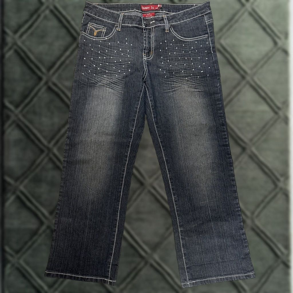 Vintage Jenny Jo Womens Dark Wash Capri Jeans With Rhinestone Accents Gems / Rhinestones Capri Jeans Women M Dark Blue 90s? Size 32" / US 10 / IT 46 - 1 Thumbnail