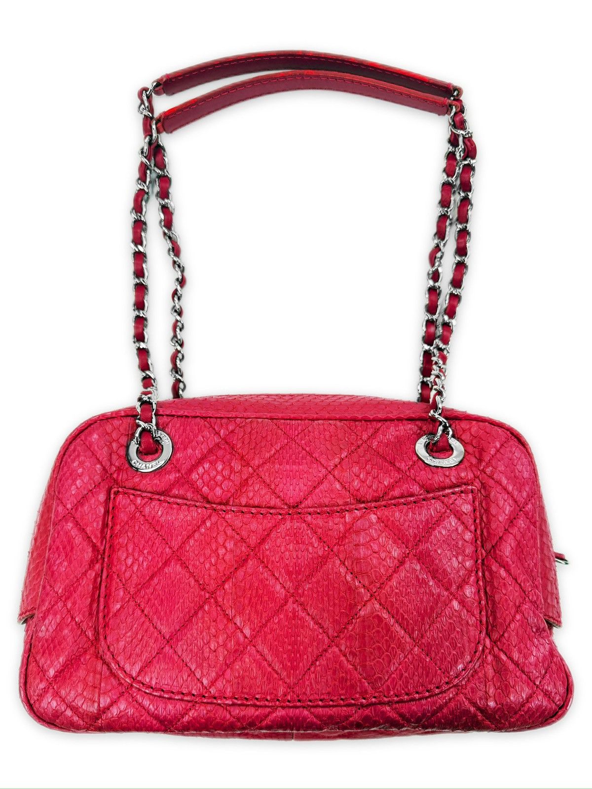 Chanel Chanel Pink Python Leather Quilted Flap Camera Bag Purse Size ONE SIZE - 4 Thumbnail