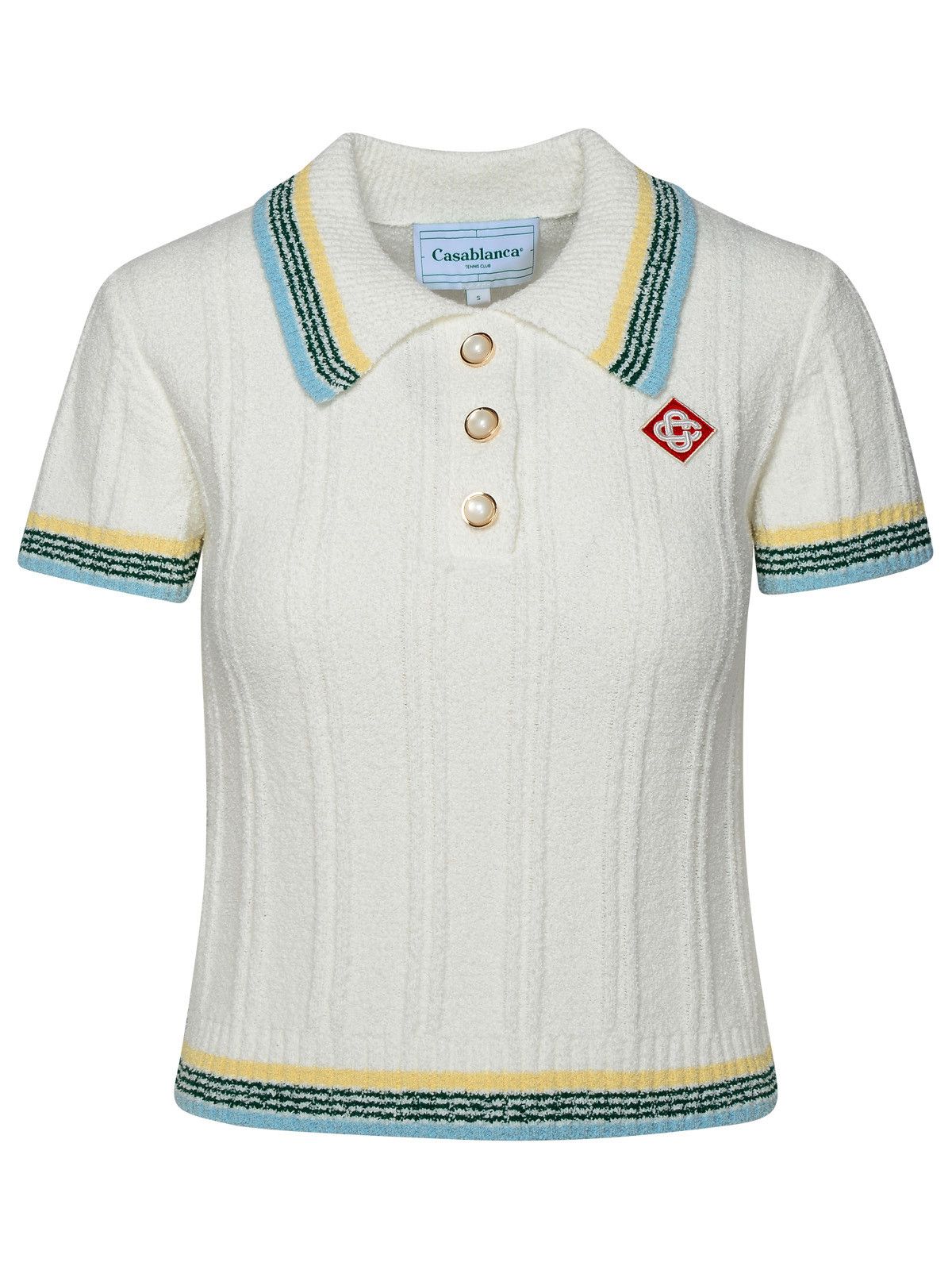 image of Casablanca 'rib Boucle' White Cotton Blend Polo Shirt, Women's (Size Medium)