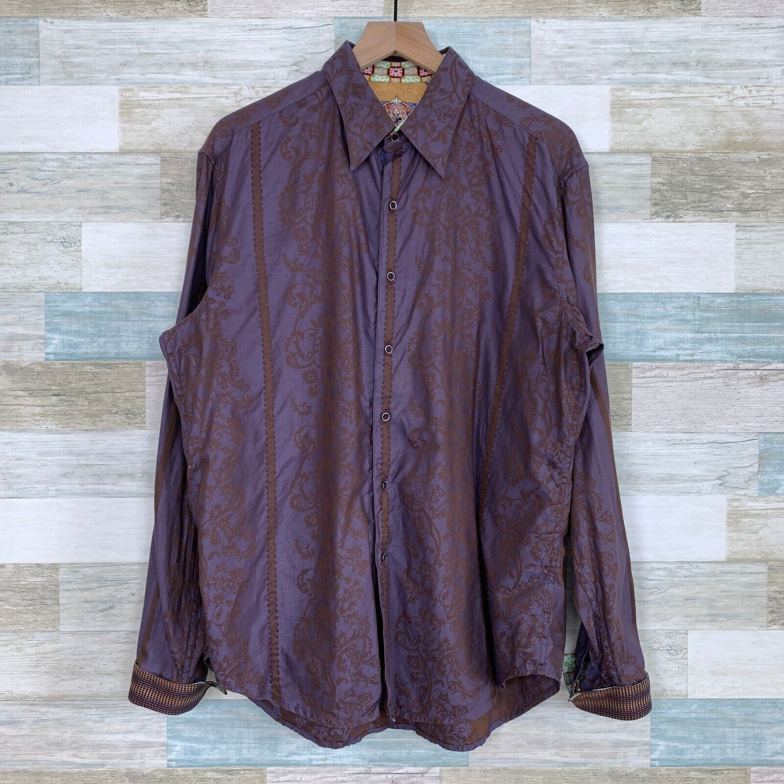 Robert Graham Robert Graham Floral Jacquard Flip Cuff Shirt Purple Mens L Size US L / EU 52-54 / 3 - 1 Thumbnail