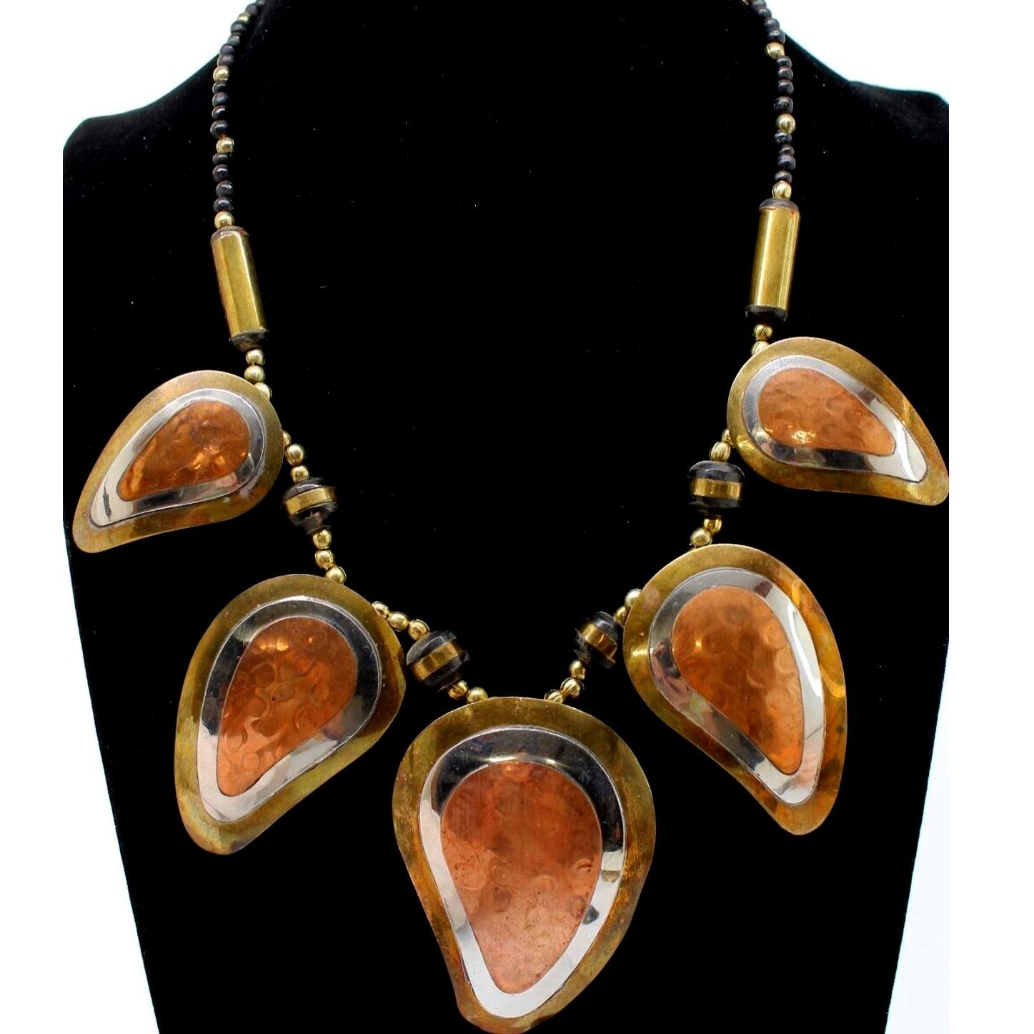 Other 1990s Big Tribal Earring Necklace Set • Hammered • Tri-Color Size ONE SIZE - 3 Thumbnail