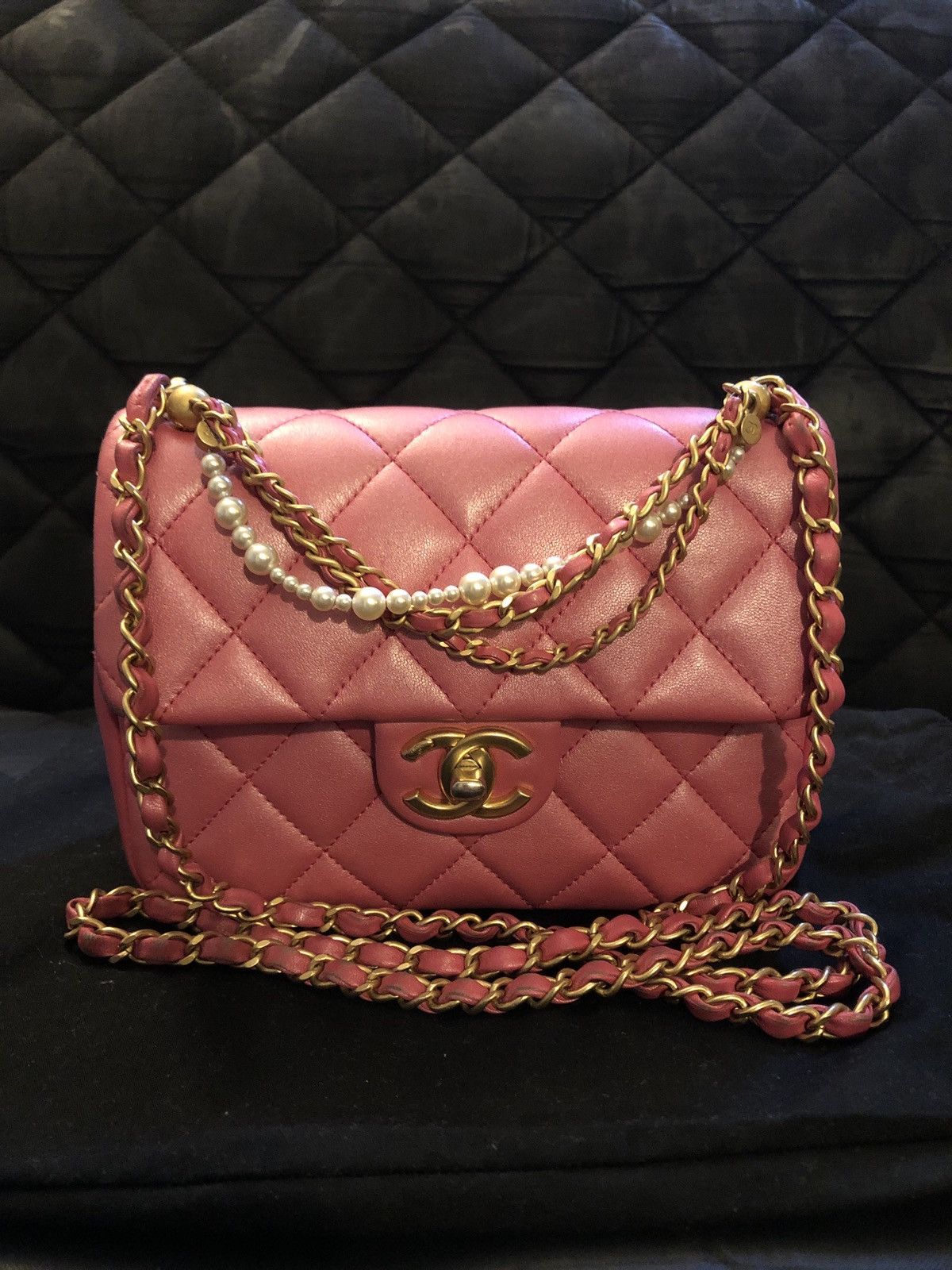 Chanel Chanel Flap Bag Crossbody with Faux Pearl Chain Detail Size ONE SIZE - 2 Thumbnail