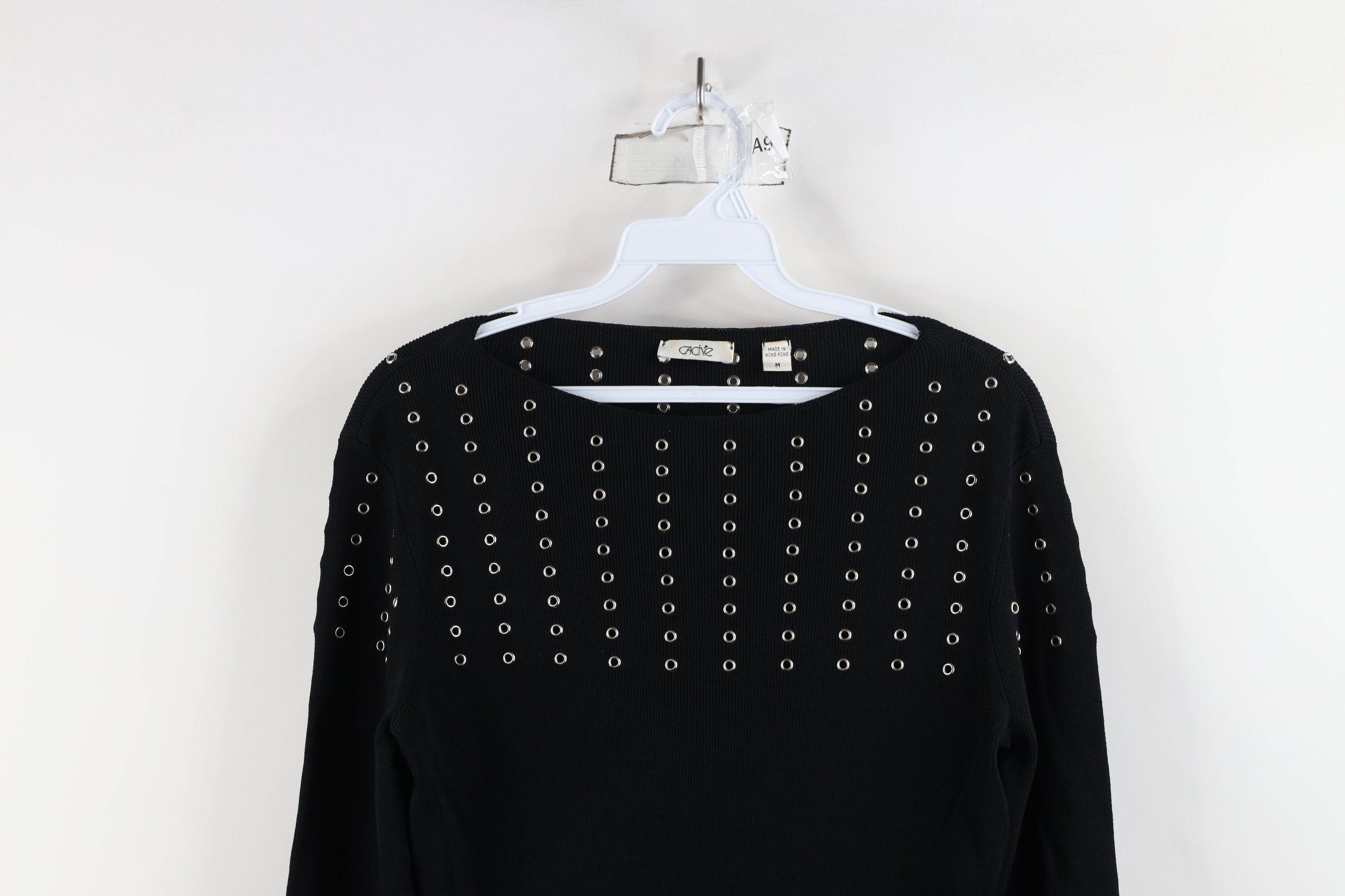 Vintage Vintage 90s Cache Rivet Ribbed Knit Stretch Sweater Black Size M / US 6-8 / IT 42-44 - 2 Thumbnail