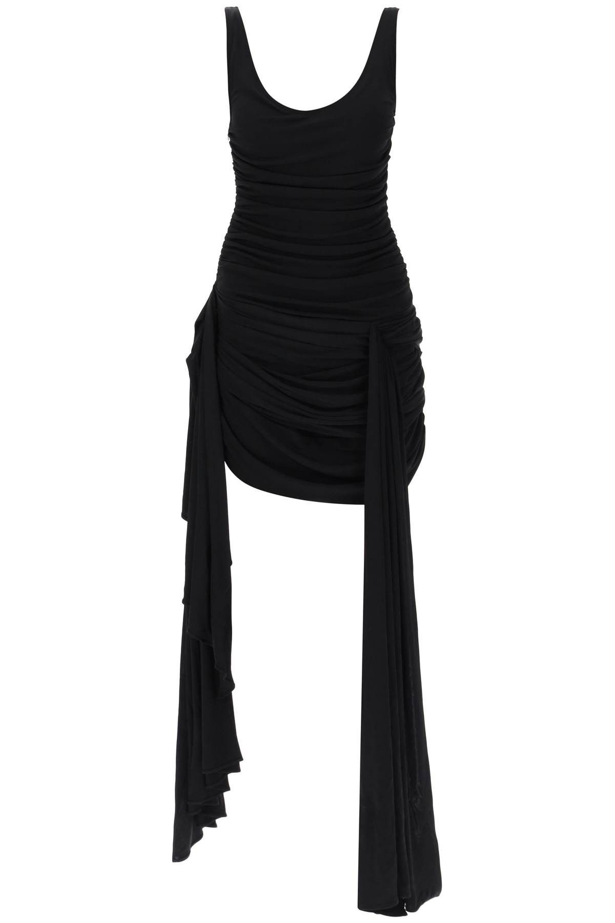 image of Mugler Draped Mini Dress With Side Trains in Black, Women's (Size Medium)