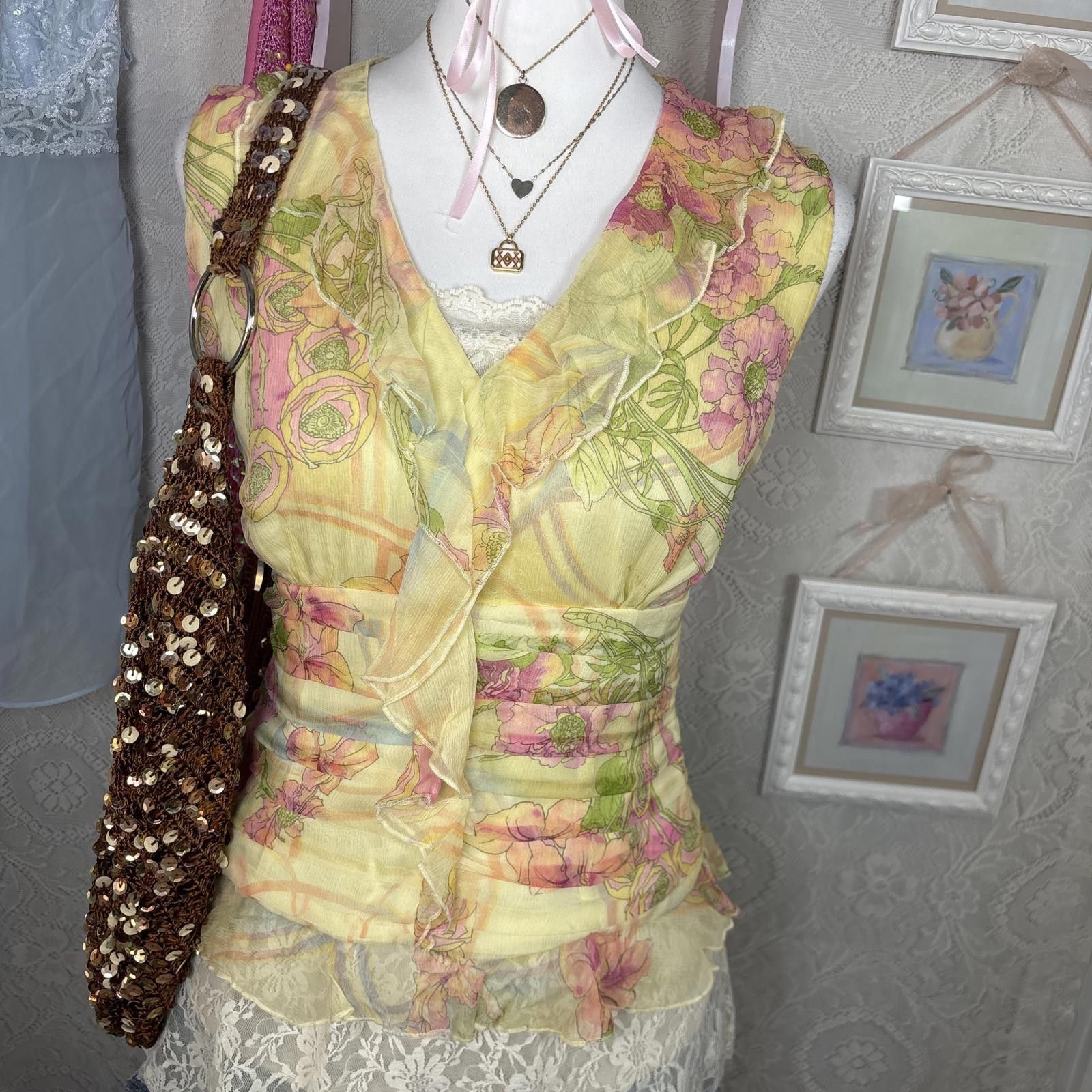 Other vintage fairy core ruffle floral silk top Size M / US 6-8 / IT 42-44 - 6 Thumbnail
