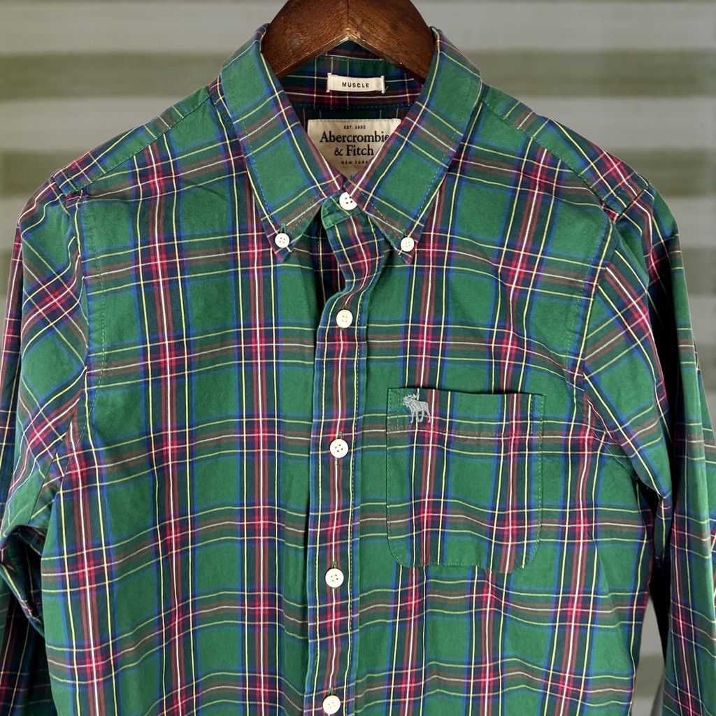 Abercrombie & Fitch Abercrombie & Fitch Shirt Mens Medium Green Plaid Cotton Button-Down Pocket Logo Size US M / EU 48-50 / 2 - 1 Thumbnail