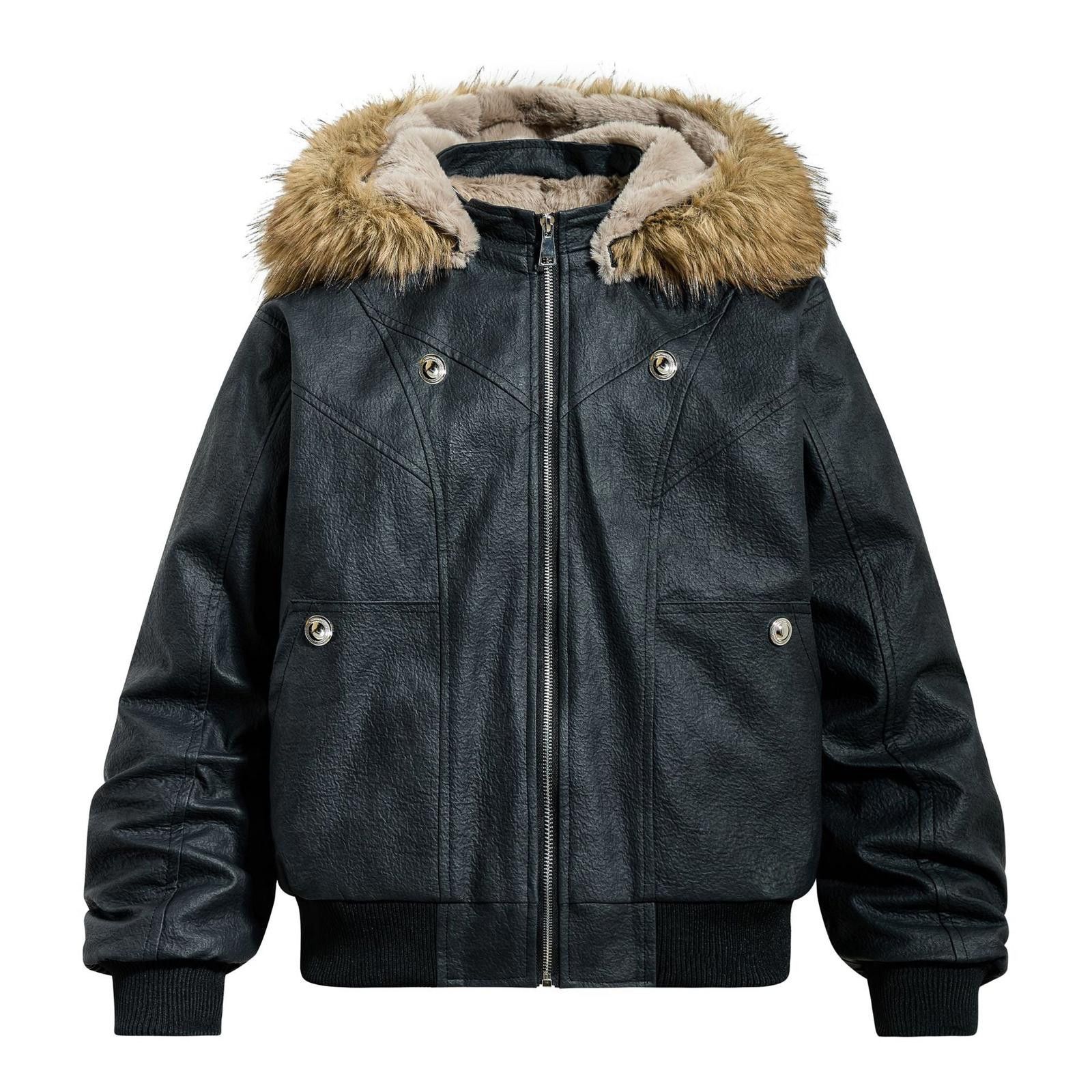 Japanese Brand Faux Leather Bomber Jacket with Fur Hood Size M / US 6-8 / IT 42-44 - 1 Thumbnail